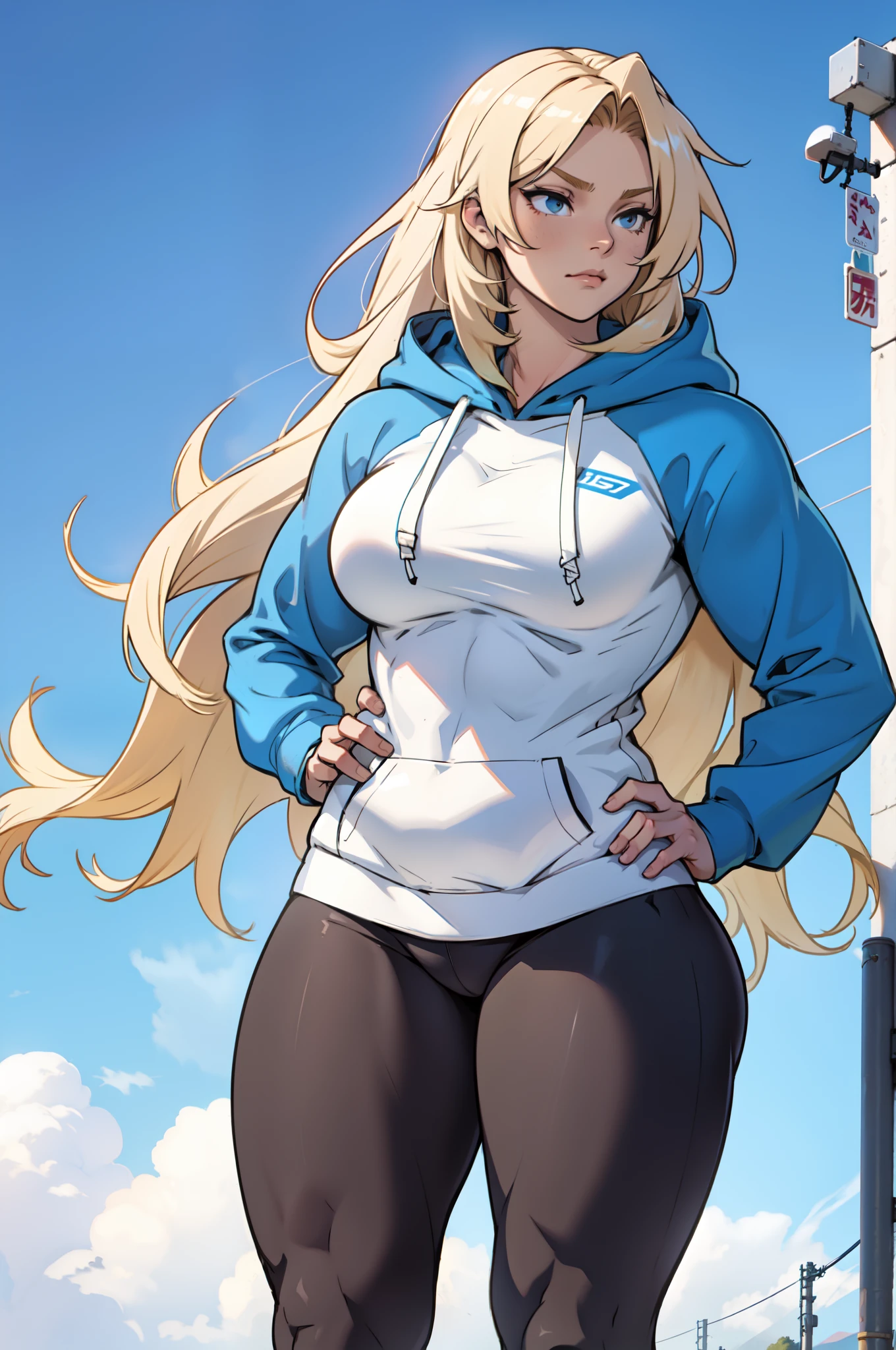 extremely long hair perfect anatomy 1 girl tall solo curvy ((muscular)) hoodie leggings toned body