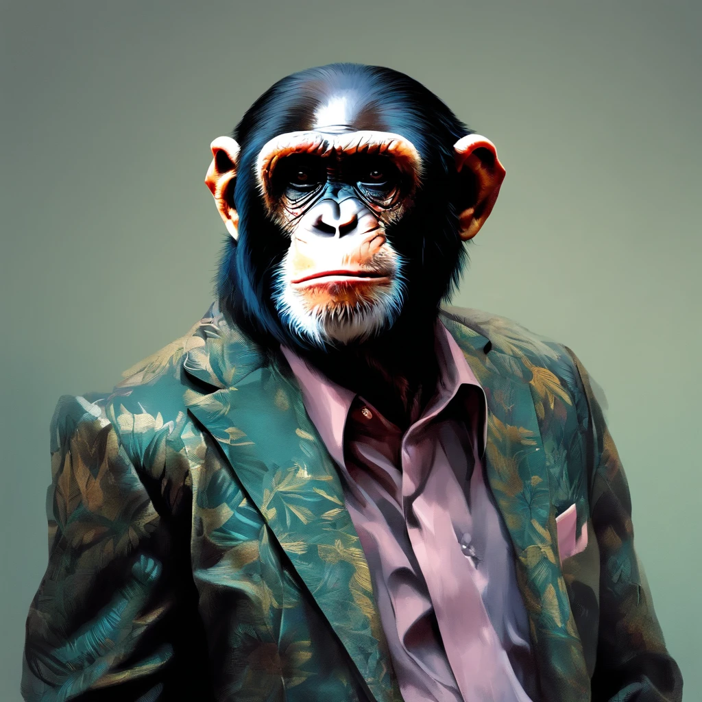 Perfect centralization, chimp, wearing a jacket，vidros de vidro，Rosa da flor, wearing sunglasses, alegria, Standing position, beleza abstrata, Centrado, looking at the camera, Facing the camera, nearing perfection, Dynamic, altamente detalhado, liso, foco nítido, 8k, high-definition resolution, illustration, arte de Carne Griffiths e Wadim Kashin, fundo branco