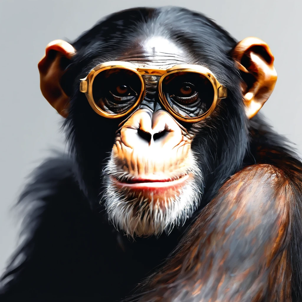 Perfect centralization, chimp, wearing a jacket，vidros de vidro，Rosa da flor, wearing sunglasses, alegria, Standing position, beleza abstrata, Centrado, looking at the camera, Facing the camera, nearing perfection, Dynamic, altamente detalhado, liso, foco nítido, 8k, high-definition resolution, illustration, arte de Carne Griffiths e Wadim Kashin, fundo branco