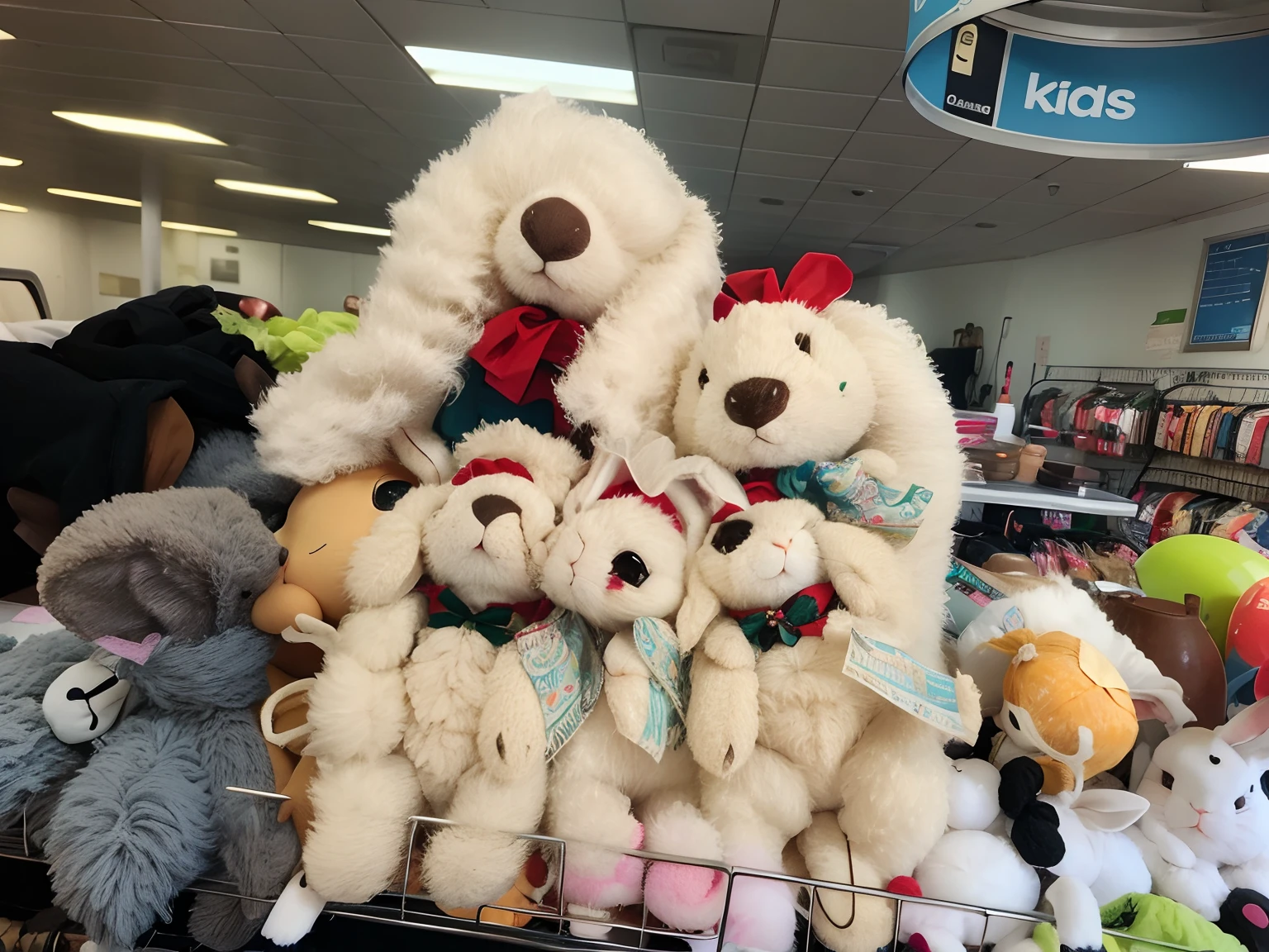 Family of stuffed rabbits on a shelf