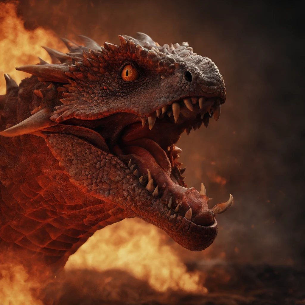 Tenryu Dorado,Rough red eyes,Close-up of the release of blood fire from the nose,Escamas de pecho,Alta calidad,8k,Muchos detalles,Lechuga de fuego,ay,4 patas,Garras manchadas,Oros,Peligros,Fuegos,dientes afilados,big dragon,inmensidad,amenazador,imponente
