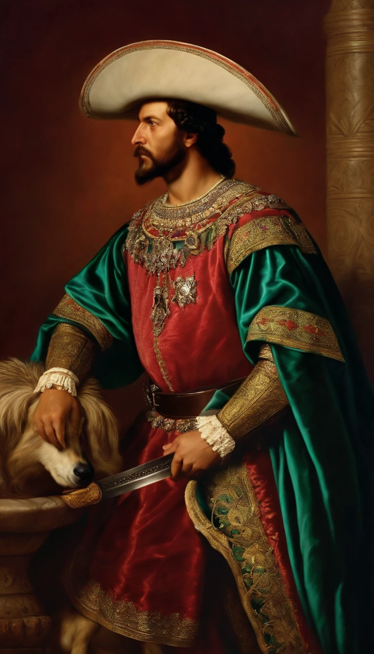 Hernan Cortes conqueror of Mexico looked at the screen, Ropa larga, religión, Ultra foto realsisim