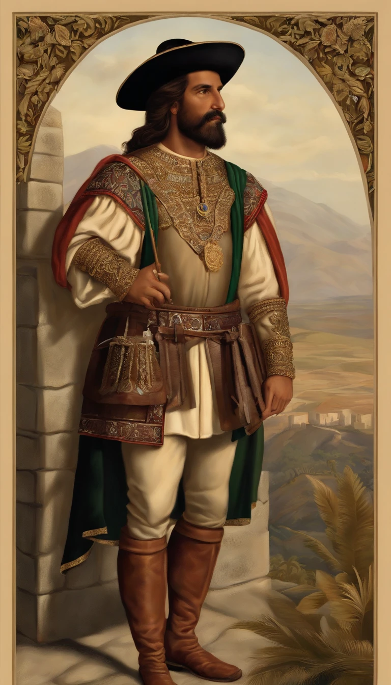 (La mejor calidad,Ultra detallado,fotorrealista:1.37),Hernán Cortés conqueror of Mexico, vestido largo, religioso, Ultra-detailed rendering

- Hernán Cortés conqueror of Mexico: Foco central de la imagen. It represents a very precise and detailed representation of Hernán Cortés, the Spanish conquistador who led the expedition to conquer Mexico.
- vestido largo: represent Hernán Cortés with a long robe or cape. The robe must be intricately detailed, showing fine fabric and design.
-religioso: incorporate religious symbols or images related to the time period and the Catholic faith of Hernán Cortés. Esto puede incluir un crucifijo, una Biblia, u otros artefactos religiosos.
- Ultra detailed representation: create an extremely detailed representation of Hernán Cortés, capturing every intricate feature and facial expression. Pay special attention to their eyes, nariz, and lips to ensure realistic representation.
- fotorrealista: Apunta a un alto nivel de realismo en la imagen, making it look like it's a photograph rather than an artistic representation.
  
Remember to maintain a harmonious composition and avoid conflicting elements. Focus on accurately representing Hernán Cortés as the central figure, incorporando los detalles especificados y consiguiendo una alta calidad, Resultado realista.