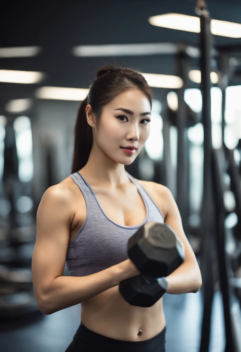 arafed woman at the gym, toned asian woman working out, fit asian girl, athletic young asian woman, asian girl with ponytail, gorgeous young korean woman in sportswear, fit young korean woman, sweat glistening, beautiful south korean woman lifting weights, toned chinese fitness model, cute young woman doing squats, cute determined expression, photo of a fit asian woman, asian beauty with gym attire.
