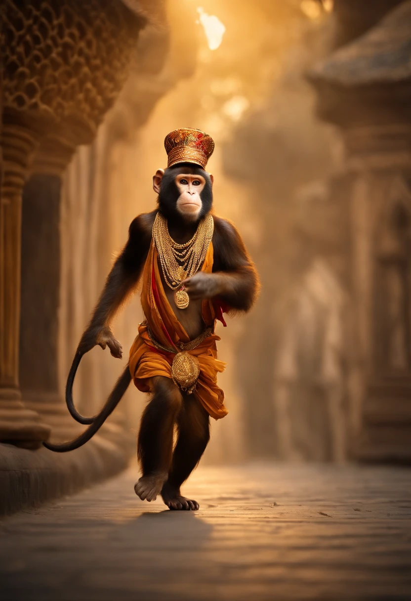 A boy walk with hanuman