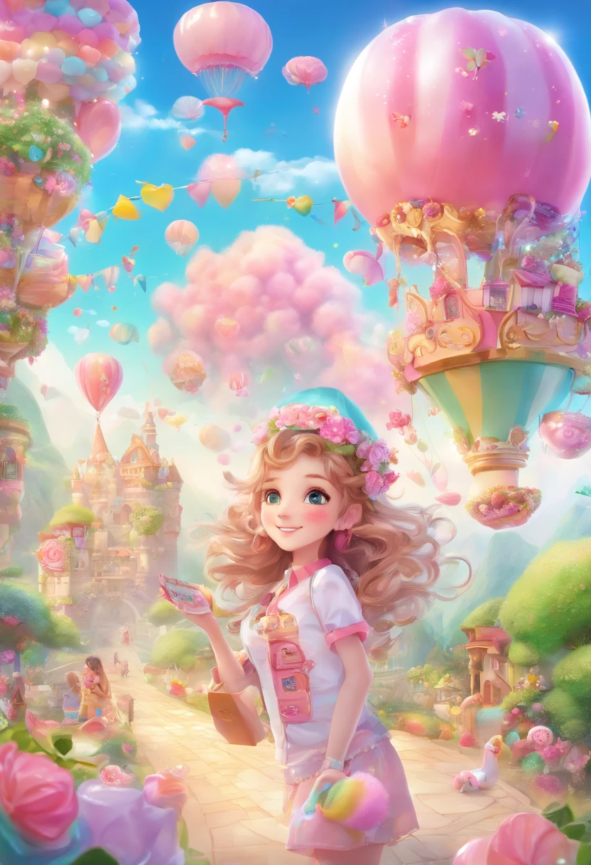 best quality,4k,8k,Altas,master part:1.2,ultra-detalhado,Realistic:1.37,Floresta de doces cor-de-rosa,sonhador,encantado,magica,caprichoso,conto de fadas,felicidade,SWEETNESS,fantasia,frisky,menina em um vestido rosa,Floating clouds of cotton candy,Chocolate trees with sweet leaves,Multicolored lollipops growing on the ground,sparkling sugar crystals,sprays falling from the sky,Magical unicorns gathered near a chocolate waterfall,cogumelos gumdrop gigantes,canas de doces espumantes que revestem o caminho,aroma doce enchendo o ar,soft pastel colors,Bright sunlight filtering through the candy canopy,joyful laughter of children,Surpresas deliciosas em cada esquina,Delights everywhere,feeling of stepping into an extravagant dreamland,despreocupado e cheio de maravilhas,bringing out the inner child,Sugar Rush da Felicidade,Endless exploration and adventure,Memories of childhood innocence,Unforgettable experience of pure joy.