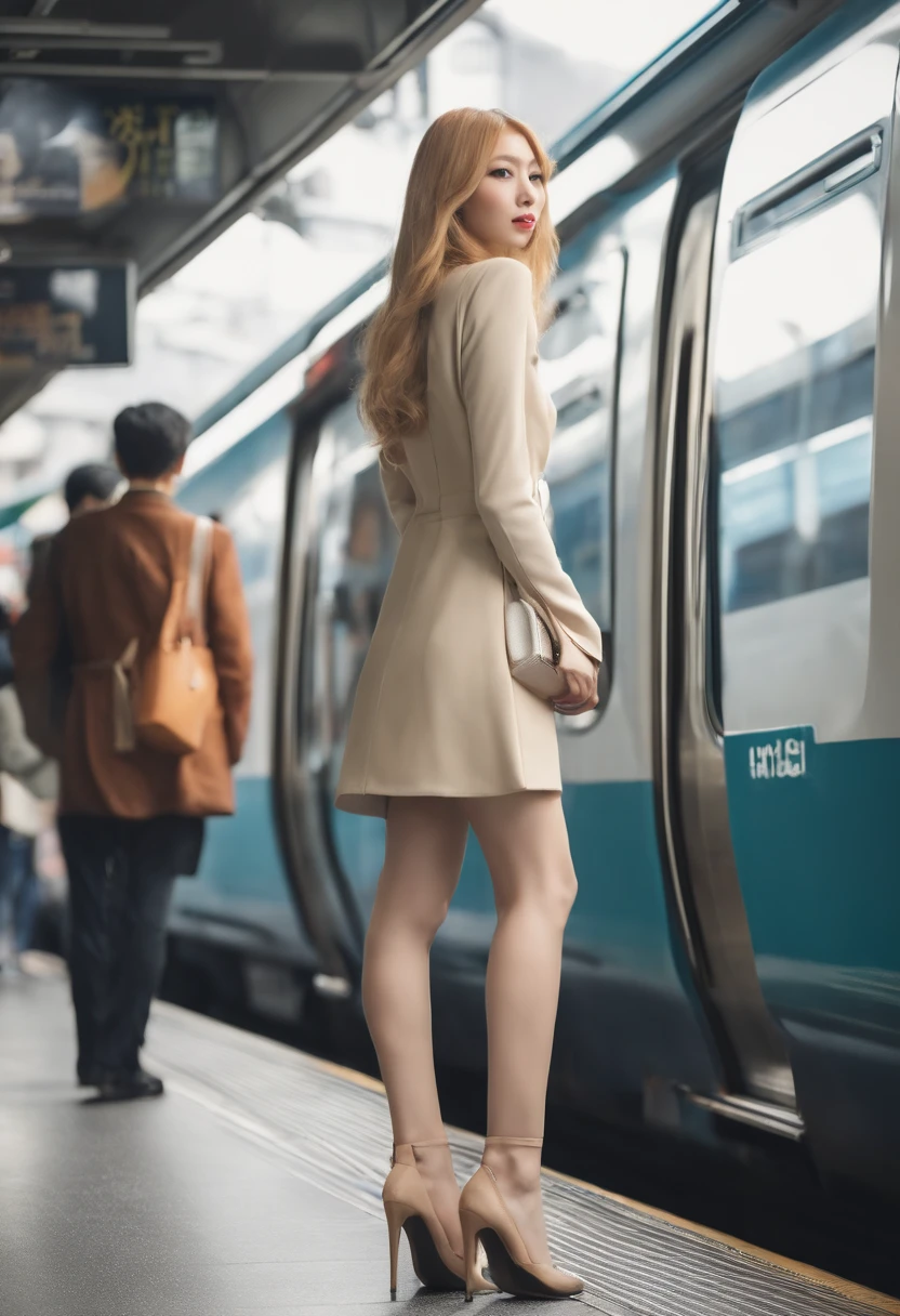 Super long blonde straight Japan taller and slender than anyone７In person、With super long fair skin、A woman taller and slenderer than anyone else, Hair is super long、a blond、Taller than anyone、Very slender、 All 　　Inside a crowded train in Shibuya full of people　　 Unusually standing 　areola is abnormally large　　Very high heel　All 　Alongside molesters ７People hugging each other's shoulders、All 　I can see the crack in my　Shaved
