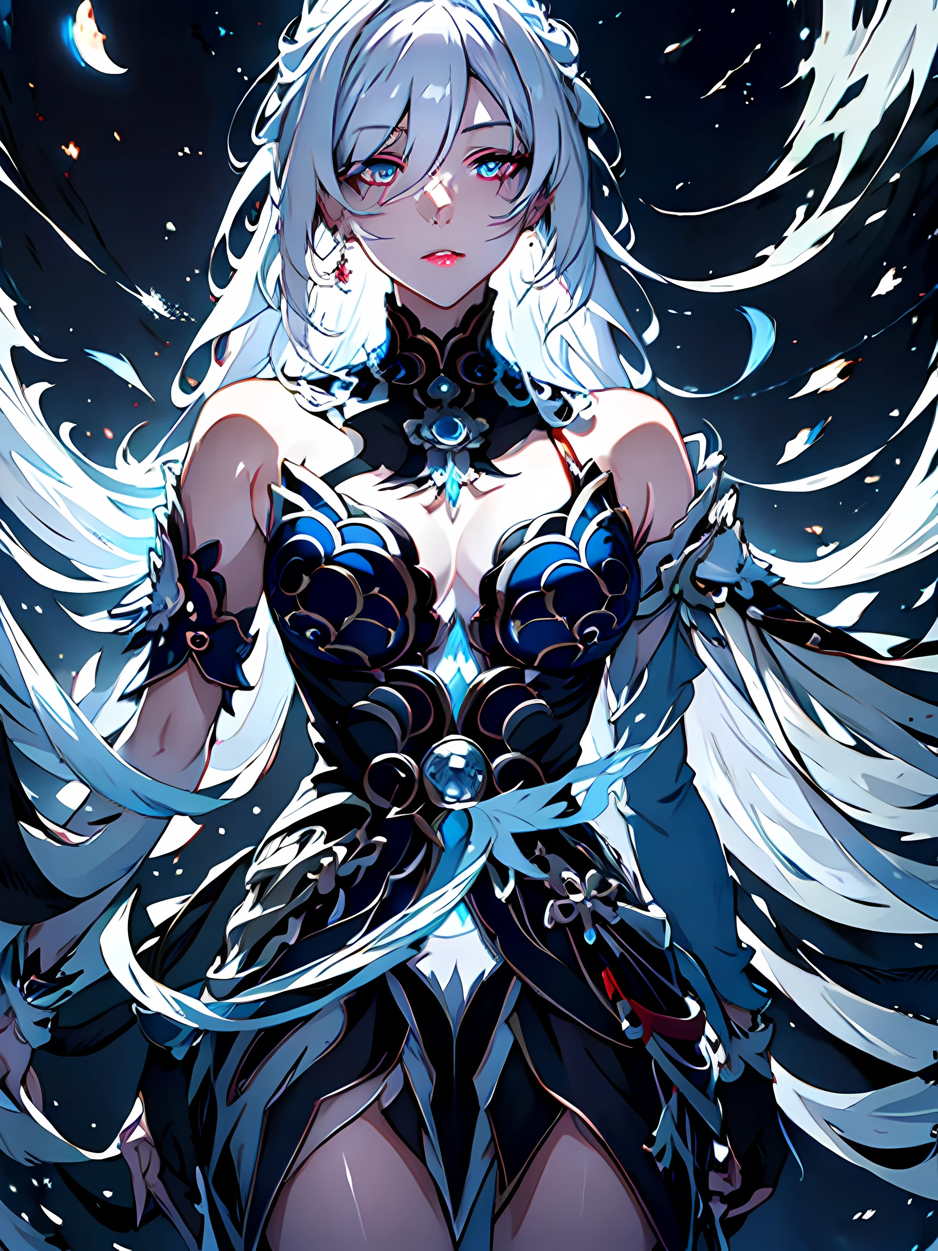 anime girl with white hair and blue eyes in a black outfit,white haired deity, Jingliu Honkai Star Rail, detailed art,portrait, anime goddess, high detailed official artwork, Honkai Star Rail, masterpiece, high res, high quality, 4K