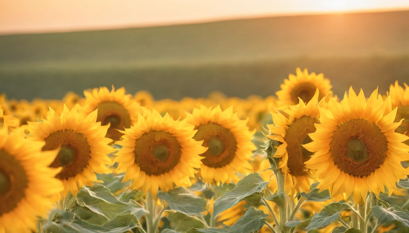 Sunflowers in full bloom,Blooming all over the place,Dazzling sun,Summer winds