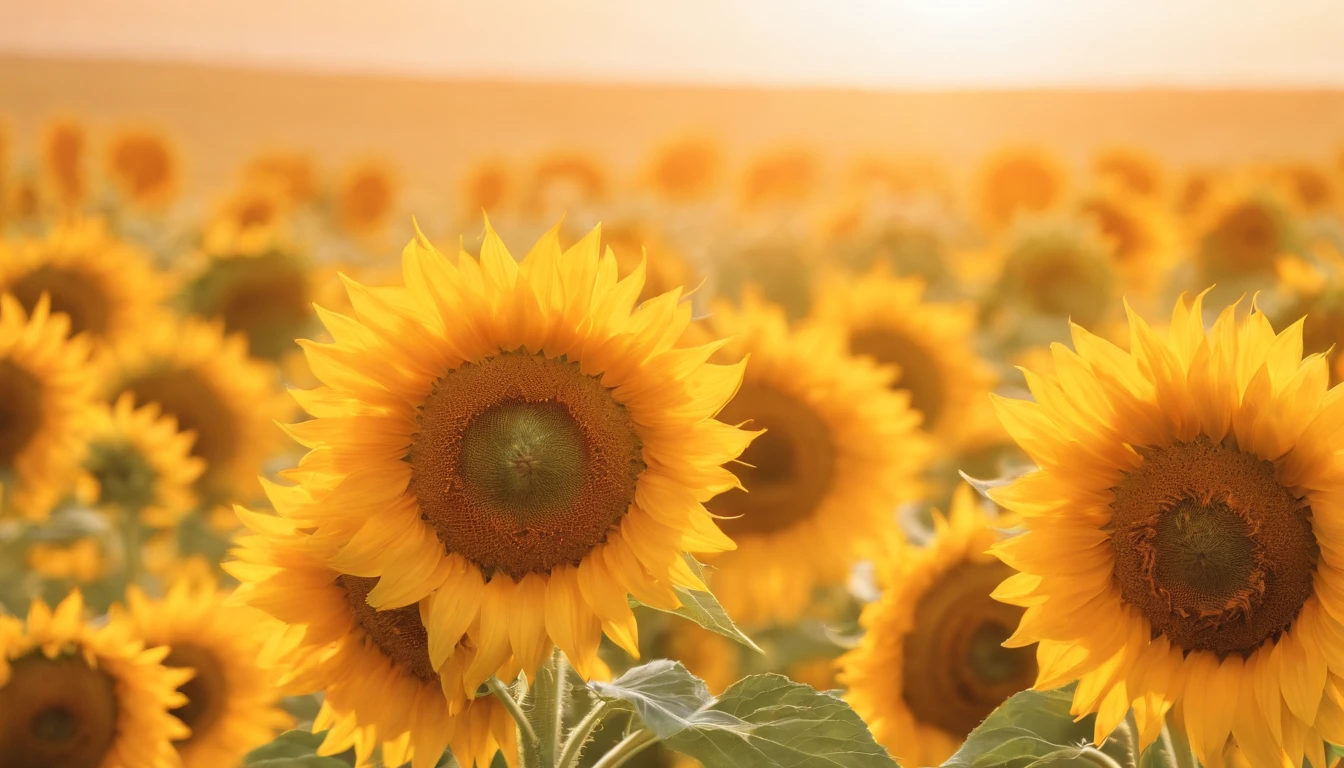 Sunflowers in full bloom,Blooming all over the place,Dazzling sun,Summer winds