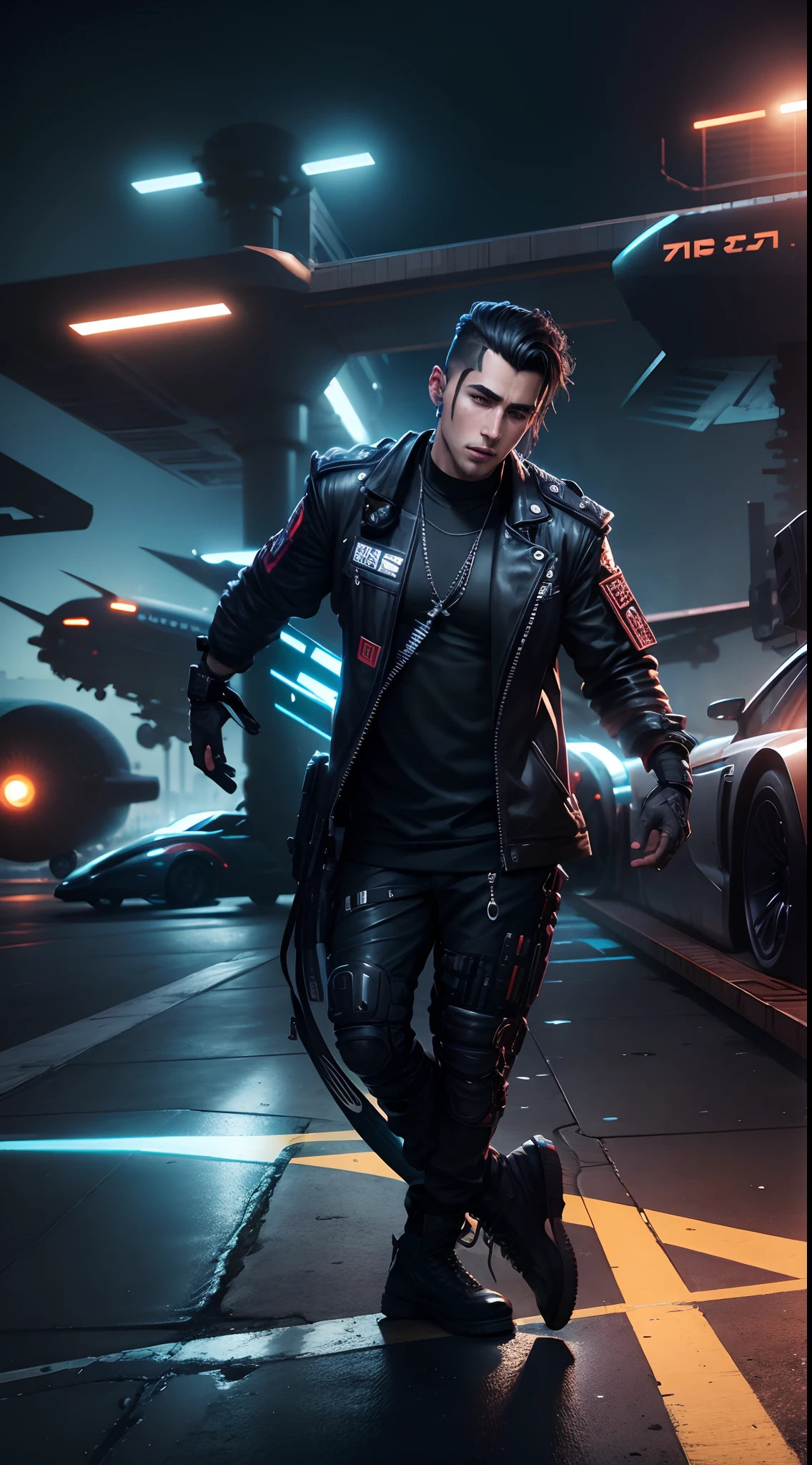 Change background cyberpunk airport,handsome boy,realistic face,8k,ultra face