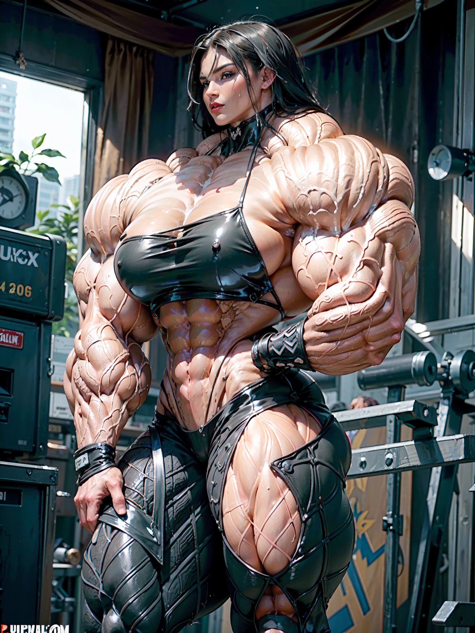 (8k, RAW photo, photorealistic:1.25), (giant strapon:1.25), ((((1 girl)))), (1 super muscular tranny bodybuilder:1.25), (bulging veins:1.25), (huge biceps:1.25), (extreme muscular exposure:1.25), (dominatrix in full black latex:1.5), (super muscular professional bodybuilder:1.5), (huge muscular arms:1.5), ultra-detailed photo quality realistic image, solo female, realistic image, high detail, photo quality, best quality, ultra-detailed, masterpiece, finely detail, realistic skin texture, 85 mm art lens, f 1.2, sharp focus,