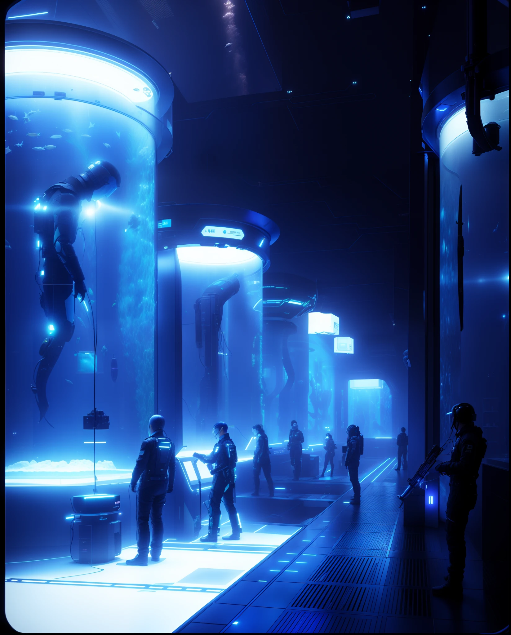 Es gibt Menschen, which stand in a room with a large aquarium, Science-Fiction-Kunst, Science-Fiction-Kunst ], Greg Beeple, Science-Fiction-Konzeptkunst, beeple and jean giraud, dargestellt als Science-Fiction-Szene, Konzeptzeichnung | Piepton, Tiefsee-Cyberpunk, Konzeptzeichnung. 8 Tsd., Piepton. Hyperrealismus, Science-Fiction-Kunst