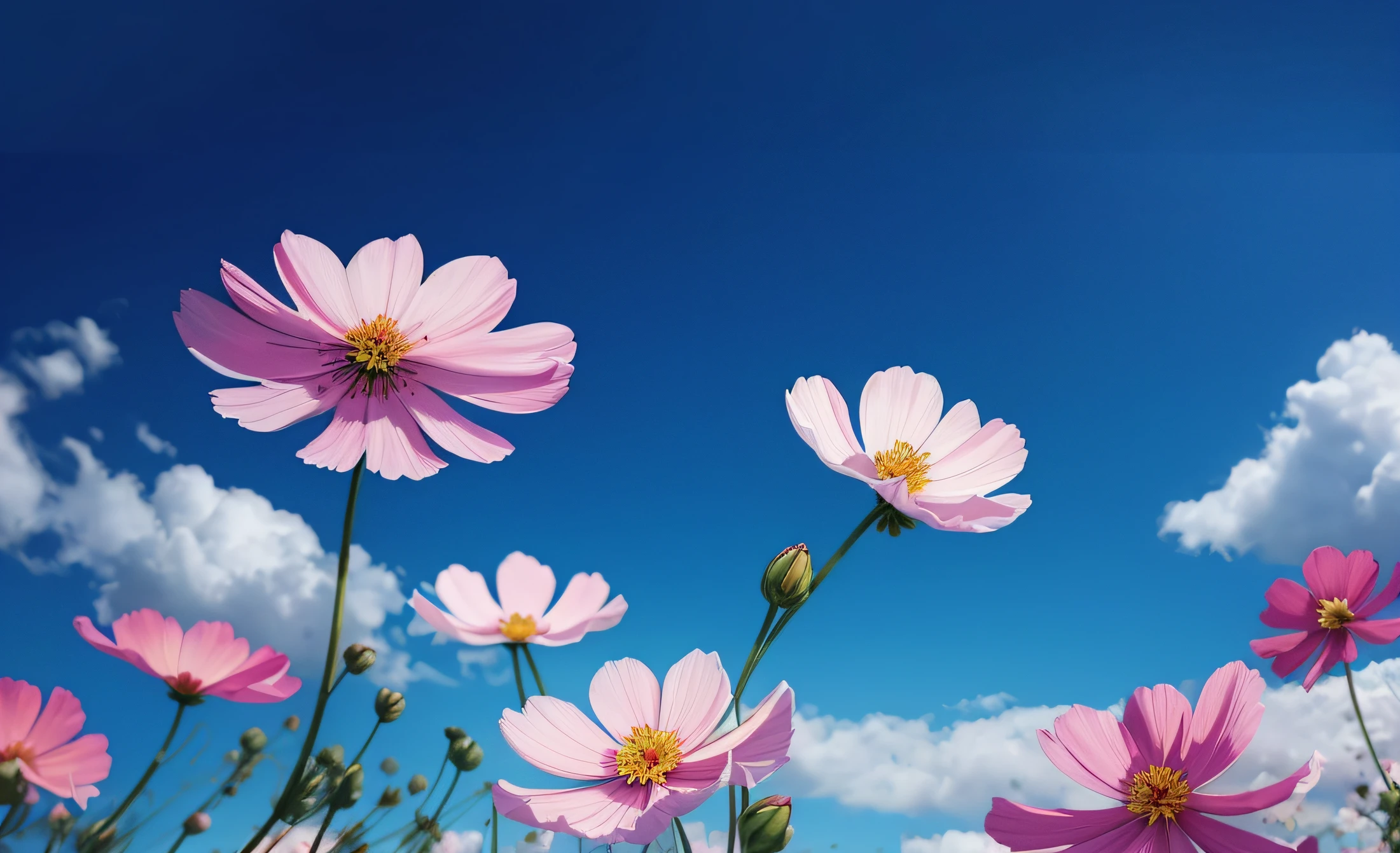 A lot of pink flowers grow on the field, cosmos, cosmos in the background, Beautiful flowers, pink flowers, beautiful sunny day, Beautiful flowers grow, flowers background, field of pink flowers, blooming flowers, blooming flowers, flowers in background, beautiful wallpaper, flowers background, floral wallpaper, flowerfield background, Miniature Cosmos,​masterpiece,top-quality