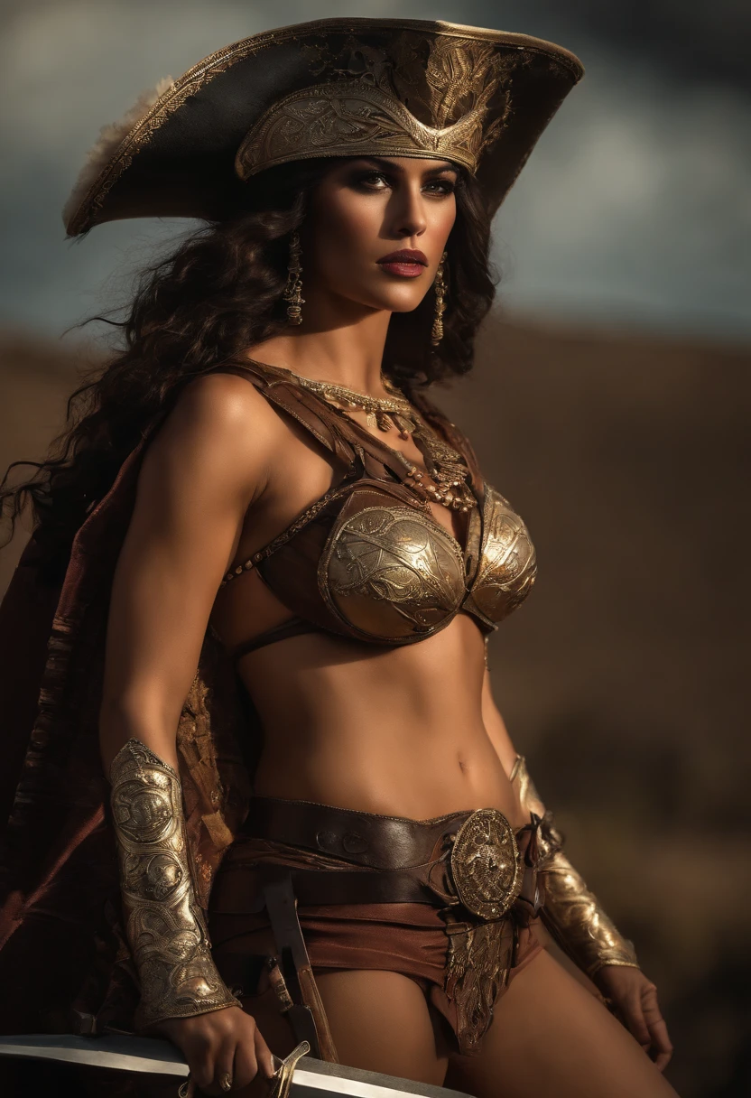 (Credo de Assasin, Mujer, guerrera, pechos gigantes, transparencia, nude , escote profundo, enmascarado, Cuchillas, luchadora, alta calidad) cuerpo entero, soldados de fondo