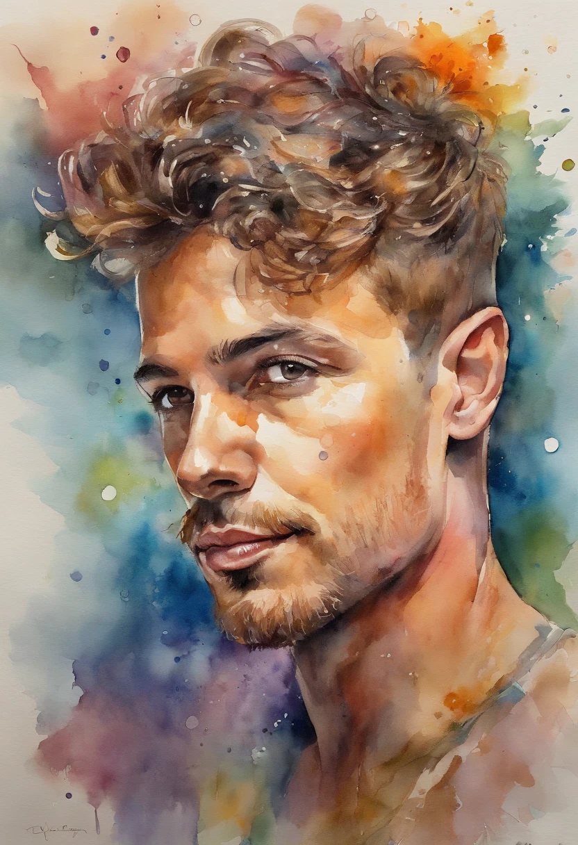 (masterpiece), (best quality), (ultra detailed),(disheveled hair),(illustration), (1man), standing, Fashion model, looking at viewer, (interview), (detailed background),beautiful detailed eyes, delicate beautiful face, Floating,(high saturation),(colorful splashes),colorful bubble,(shining), focus on face, floating flowers, floating hairs, (shining), best lighting, best shadow, 1male solo