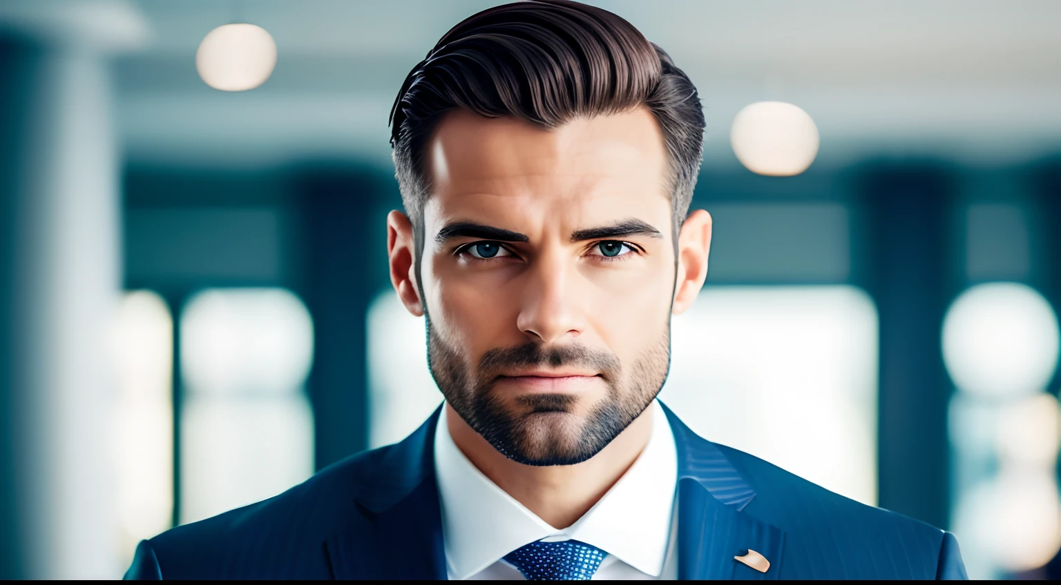 Serious businessman in suit looking at the camera with confidence, realista, fundo escuro, 8k --auto