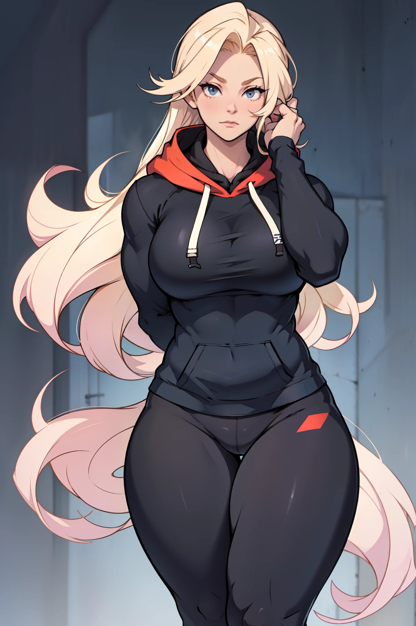 extremely long hair perfect anatomy 1 girl tall solo curvy ((muscular)) hoodie leggings toned body