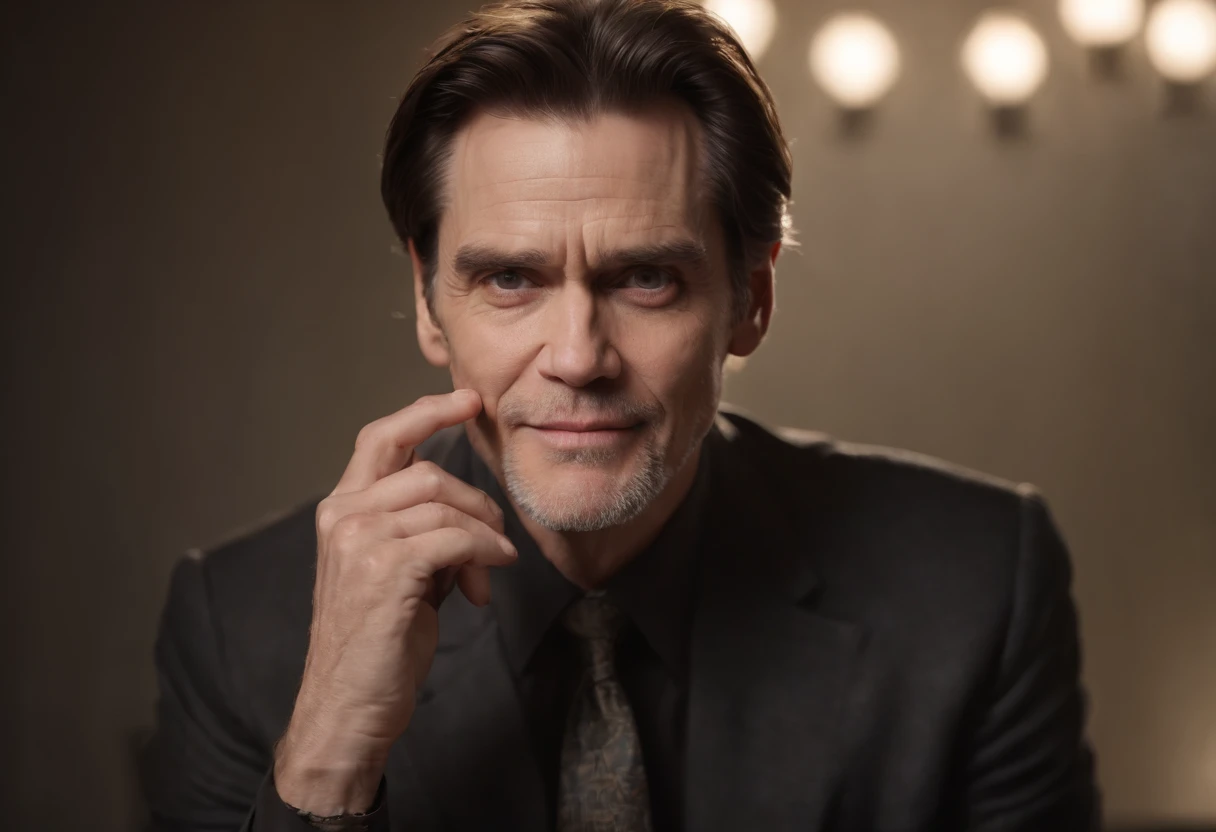jim carrey, ultra realista, ator jim carrey, cara de mal, dialogo com deus, ambiente sombrio, falando com deus, muito realista, cena de cinema, face de medo, crying expression, jim carrey, filme todo poderoso