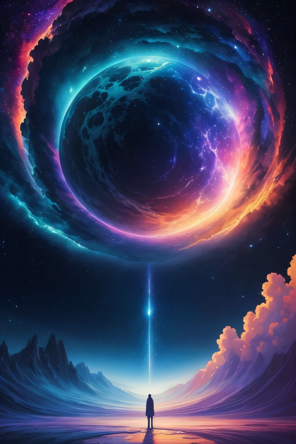 Create a one-of-a-kind painting inspired by 'Celestial Dreams,' blending cosmic imagery and dreamy landscapes into a surreal masterpiece