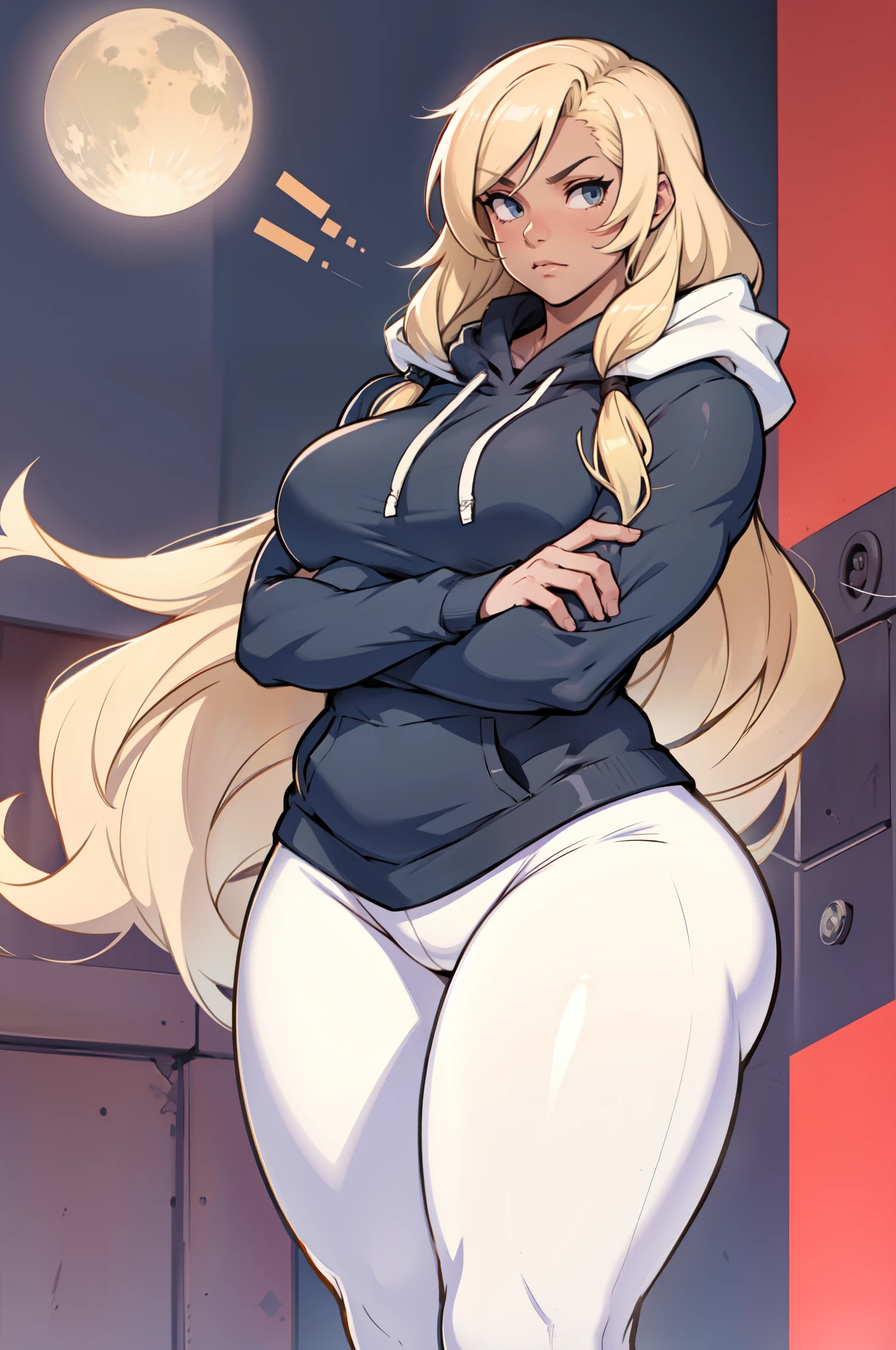 extremely long hair perfect anatomy 1 girl tall solo curvy ((muscular)) hoodie leggings toned body