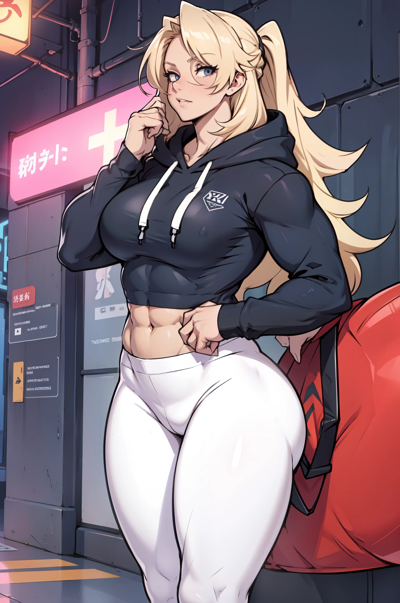 extremely long hair perfect anatomy 1 girl tall solo curvy ((muscular)) hoodie leggings toned body