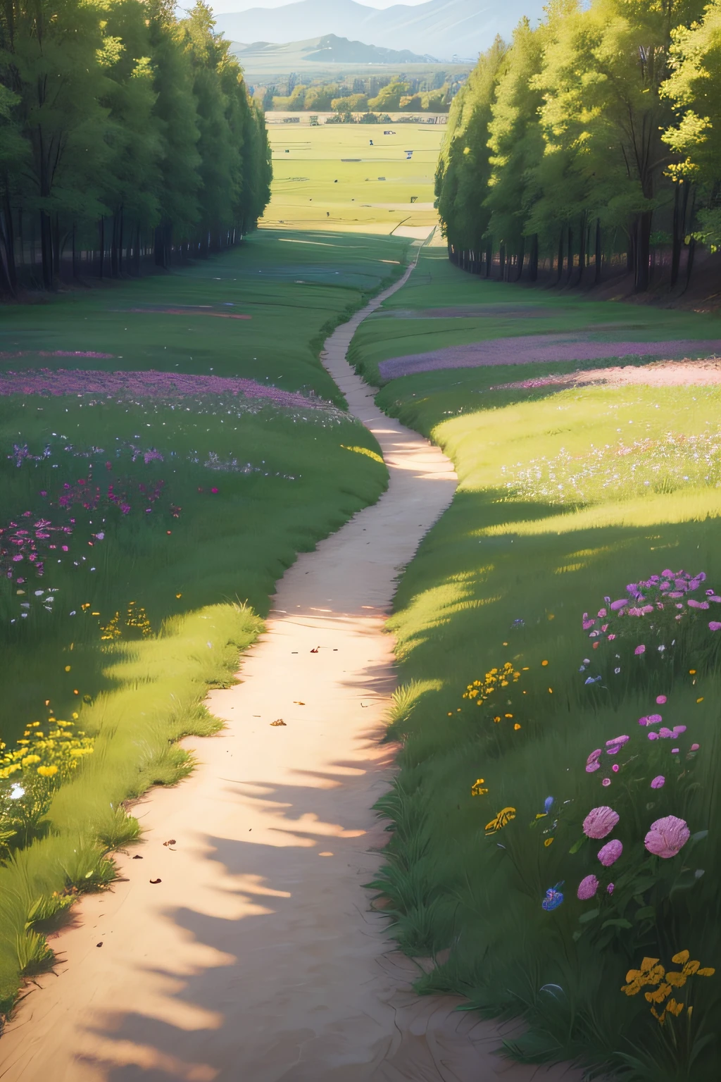 dirt floor with grass and flowers,