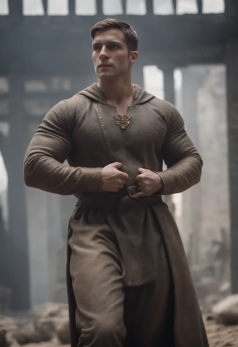 escultura grega , de corpo inteiro , corpo escultural , vestes antigas , position of power and strength , sentado no trono , with strong arms to show and black and cinematic background , ultrarealismo