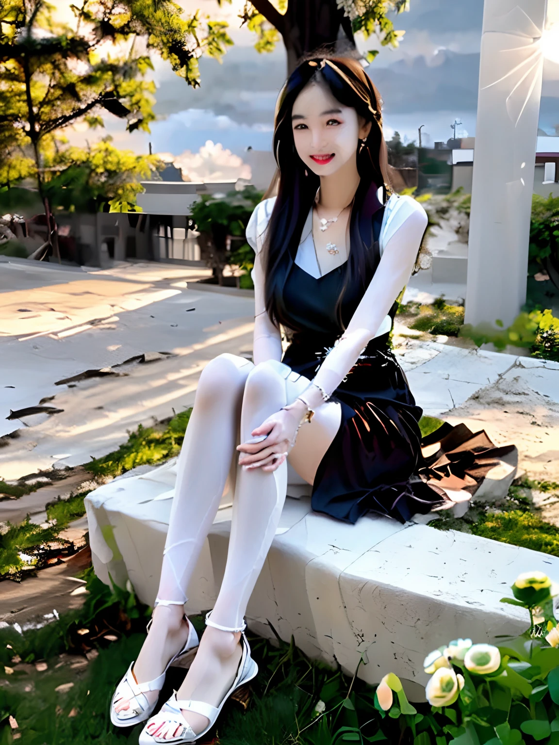 Eyebrows,Smile again。The skirt turned black