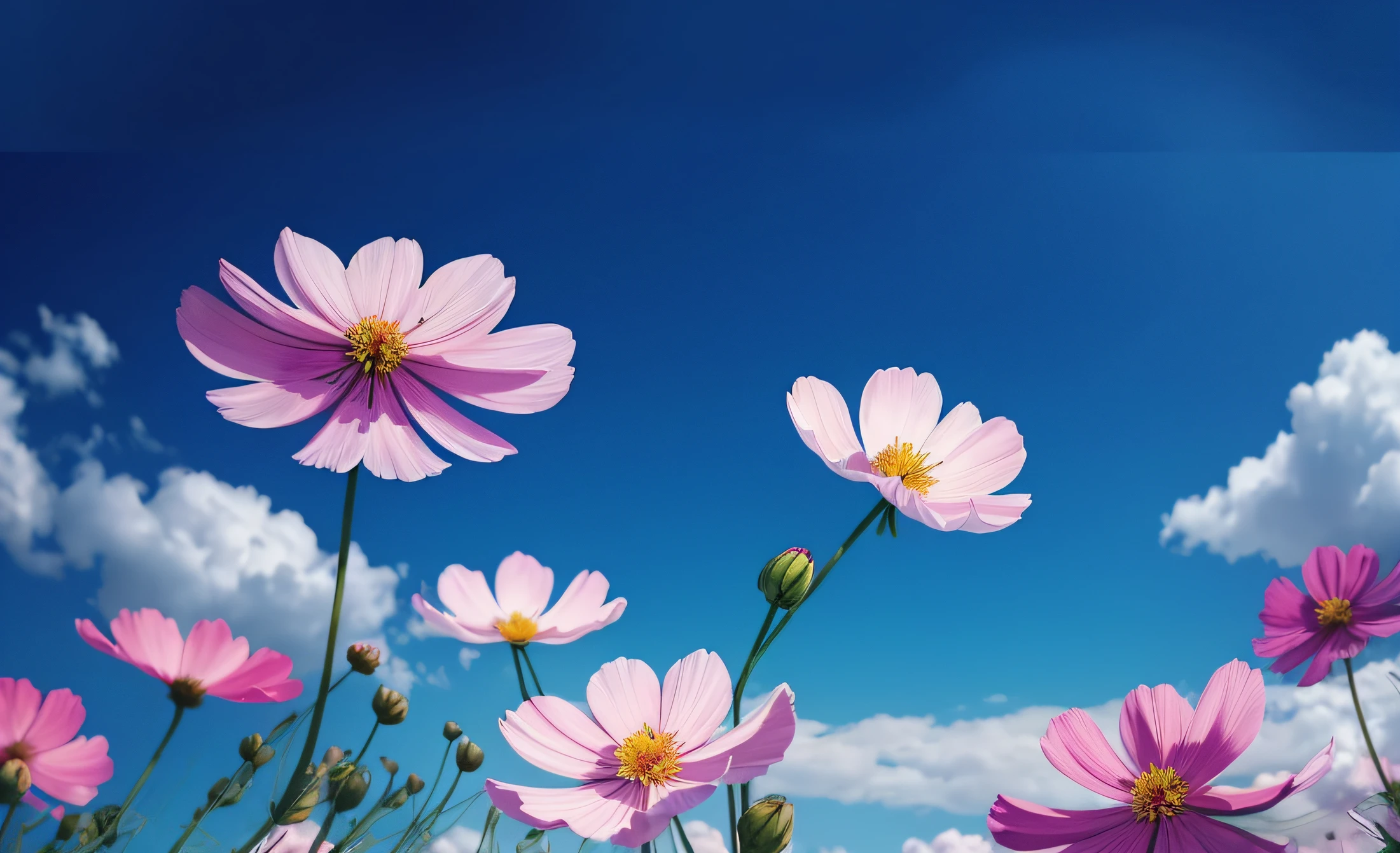 A lot of pink flowers grow on the field, cosmos, cosmos in the background, Beautiful flowers, pink flowers, beautiful sunny day, Beautiful flowers grow, flowers background, field of pink flowers, blooming flowers, blooming flowers, flowers in background, beautiful wallpaper, flowers background, floral wallpaper, flowerfield background, Miniature Cosmos,​masterpiece,top-quality