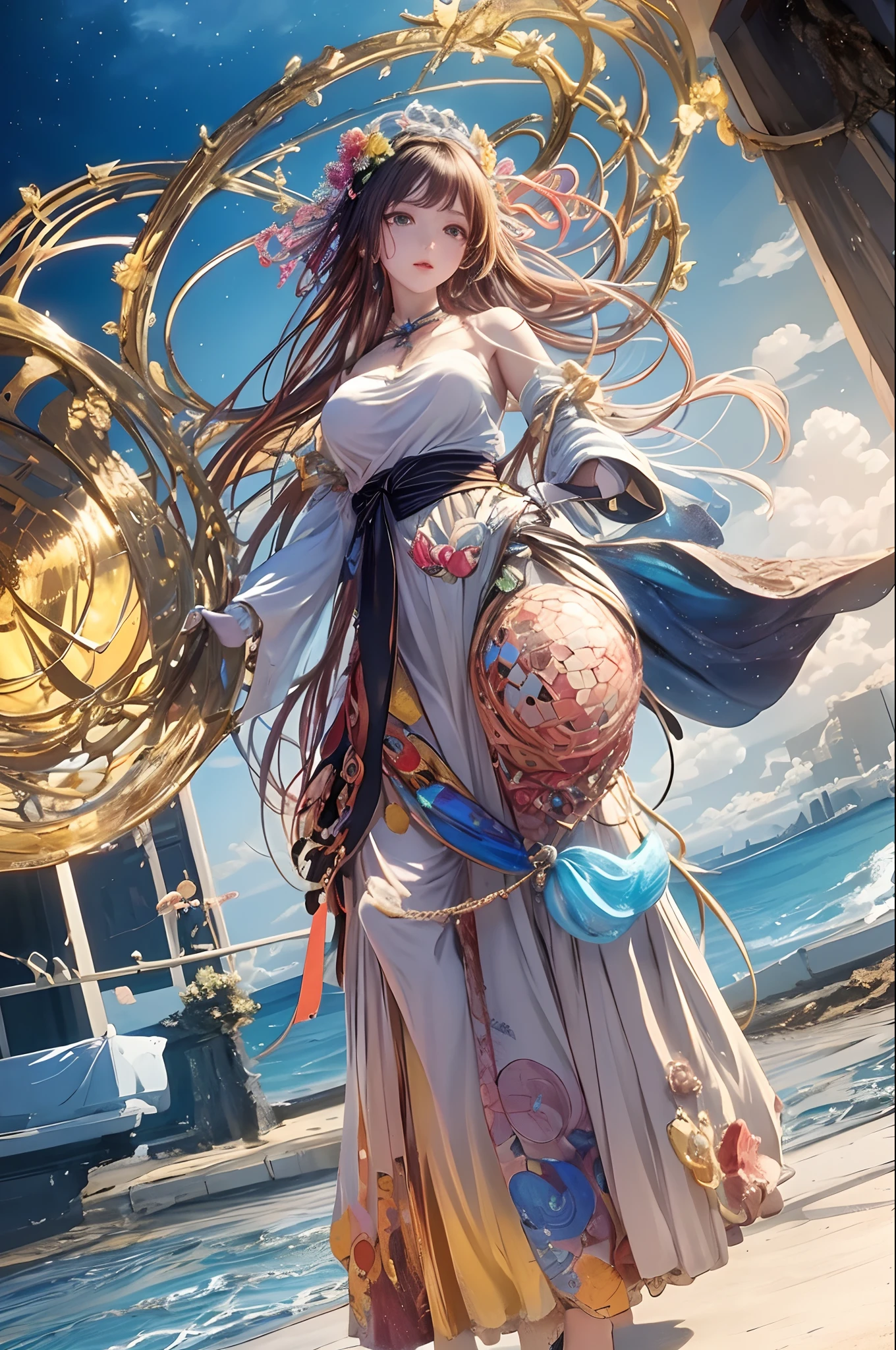 (masterpiece、top-quality、Official art:1.2)、(colourfull)、see the beholder、1girl in、portlate、独奏、Colorful water levitation