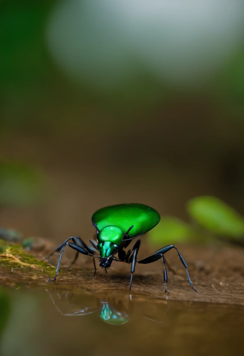 Crie uma imagem de e OLD Assombrado com a cor verde e azul claro. It is a huge bell ant that is floating