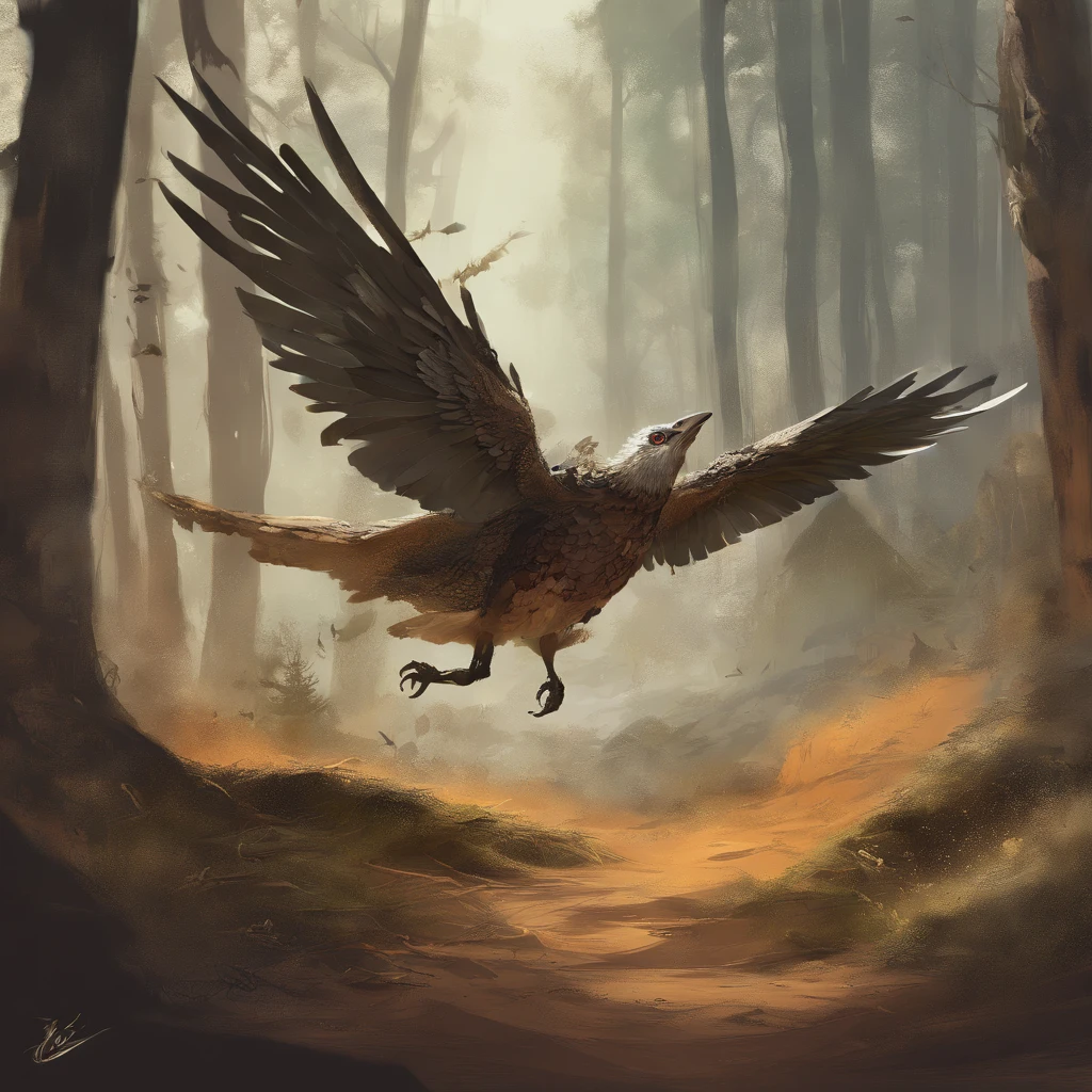 A common sight in forests and woods. It flaps its wings at ground level to kick up blinding sand, masterpiece, best quality