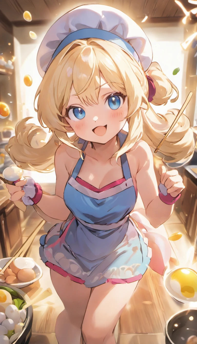 best quality, (Highly Detailed Beautiful Face and Eyes)absurdres, Perfect Anatomy((furry, angelic cute 1girl))(((furry)))(furry anthro:1.7)((rabbit Facial Features, rabbit Body Features))((rabbit ears, Highly Detailed Body Fur))chibi, summer outfit, kitchen, upper body, dancing, Flying sweat, joyful smile,