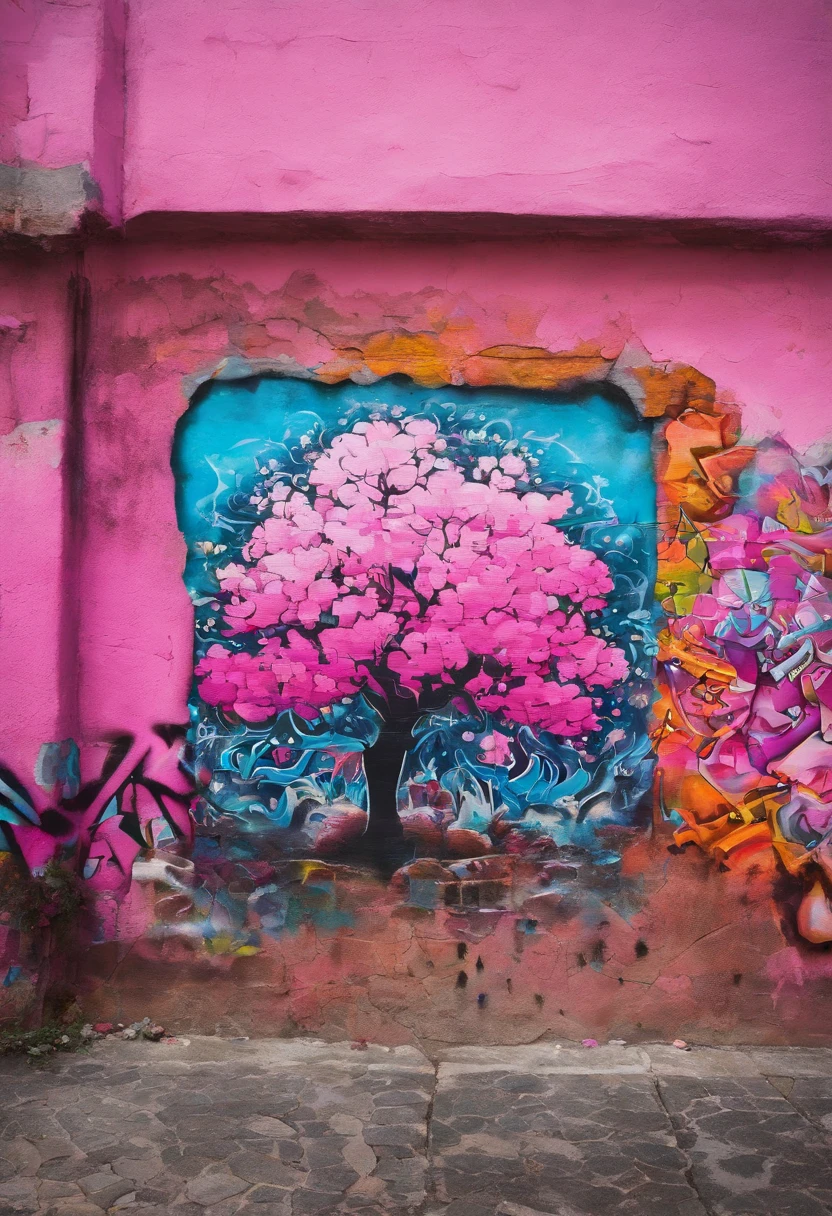 Ein erstaunlicher rosa Baum auf einem Felsen am Strand, im Stil der realistischen Darstellung von Licht, Durchgang, Vom Glauben inspirierte Kunst, Abandoned rooms, Lichtdurchflutete Szenen, Immersive Umgebungen, Blumen- und Naturmotive --AR 14:25