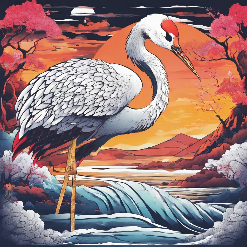Crane Xiangyun Thousands of miles of rivers and mountains picture background