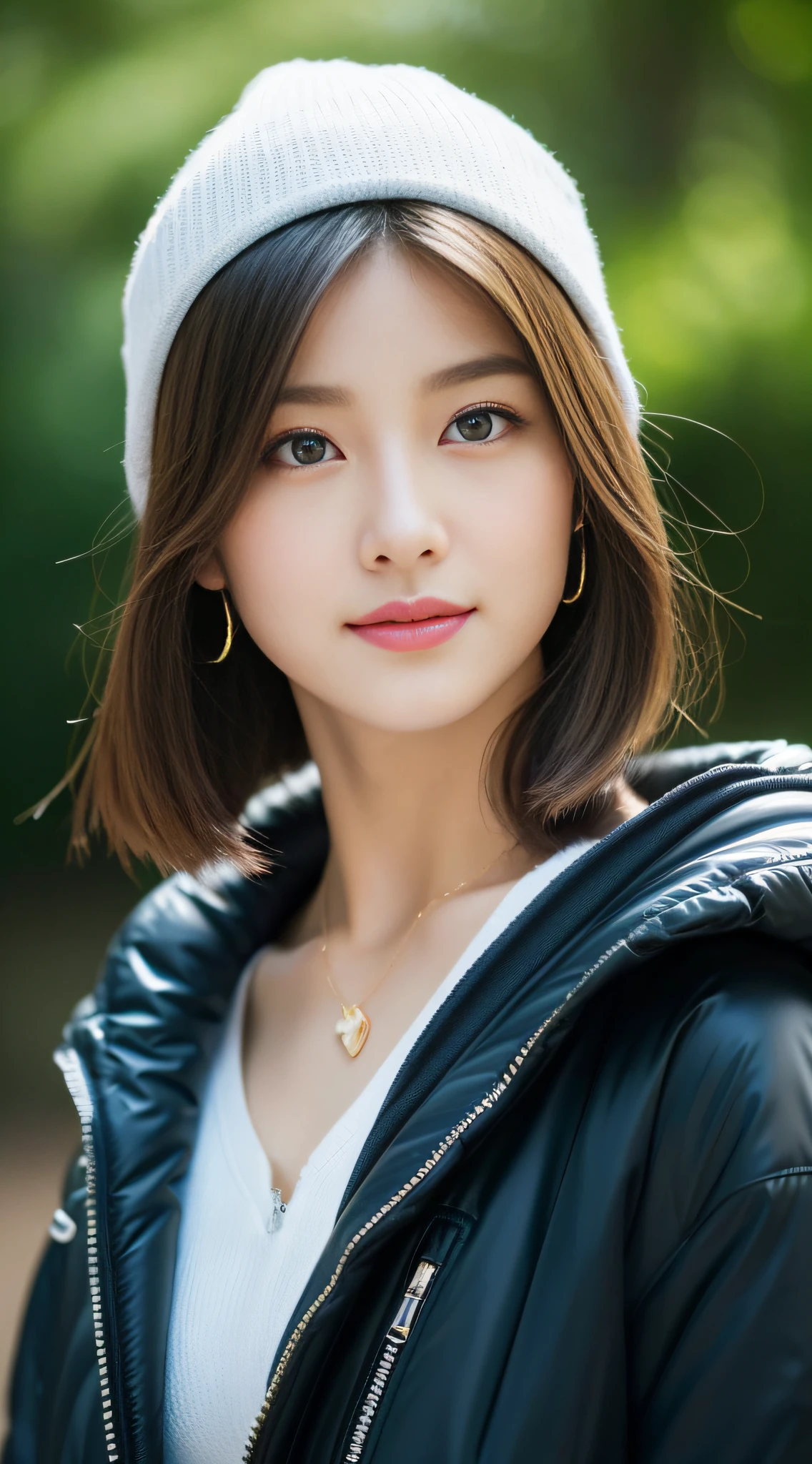 (((32K,very high res, high detailing, highly accurate,Masterpiece Girl 1))),Raw photo & realistic atmosphere,beautiful dark blue eyes,Detailed mouth,Glossy lips,Detailed eyebrows,Soft white skin that shines with every detail,,Eyes drawn in detail、Very beautiful eyes with azure eyes,Detailed lips、Very beautiful face,Very well-formed face、Lifelike face,shiny beautiful lips,Beautiful eyebrows,Infinite reality,Best design,（Insanely cute sober and modest Japan 18-year-old girl,,Toned body,Perfect Gal Leader Model,Beautifully shaped breasts,Very cute beautiful girl,Little Girl：1.5）,Best Natural Makeup,Japanese ido,Korean Idols,Young sensual idol,Moist eyes,Dark beautiful eyes,Beautiful butt,beauty legs,,camel's foot,：1.3),超A high resolution、,Natural and realistic face,Back lighting,Pure eyes are too cute,(((photorealisim,Photograph the whole body))),,Reality Live Action,（simple earrings,Necklace Arm,Watches,Glossy nail art,Black and Green Nylon Zip Parka Camping Fashion,Blonde short hair braided,独奏,Lori,Smile faintly,full body Esbian：1.7）,（Show full-body fashion,Genki１５Year old schoolgirl,knit hat：1.8）