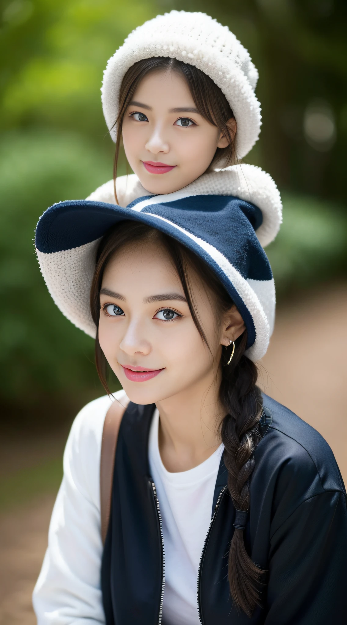 (((32K,very high res, high detailing, highly accurate,Masterpiece Girl 1))),Raw photo & realistic atmosphere,beautiful dark blue eyes,Detailed mouth,Glossy lips,Detailed eyebrows,Soft white skin that shines with every detail,,Eyes drawn in detail、Very beautiful eyes with azure eyes,Detailed lips、Very beautiful face,Very well-formed face、Lifelike face,shiny beautiful lips,Beautiful eyebrows,Infinite reality,Best design,(Insanely cute sober and modest Japan 18-year-old girl,,Toned body,Perfect Gal Leader Model,Beautifully shaped breasts,Very cute beautiful girl,:1.5),Best Natural Makeup,Japanese ido,Korean Idols,Young sensual idol,Moist eyes,Dark beautiful eyes,Beautiful butt,beauty legs,,camel's foot,:1.3),超A high resolution、,Natural and realistic face,Back lighting,Pure eyes are too cute,(((photorealisim,Photograph the whole body))),,Reality Live Action,(simple earrings,Necklace Arm,Watches,Glossy nail art,Black and Green Nylon Zip Parka Camping Fashion,Blonde short hair braided,独奏,Lori,Smile faintly,full body Esbian:1.7),(Show full-body fashion,Genki15Year old schoolgirl,knit hat:1.8)