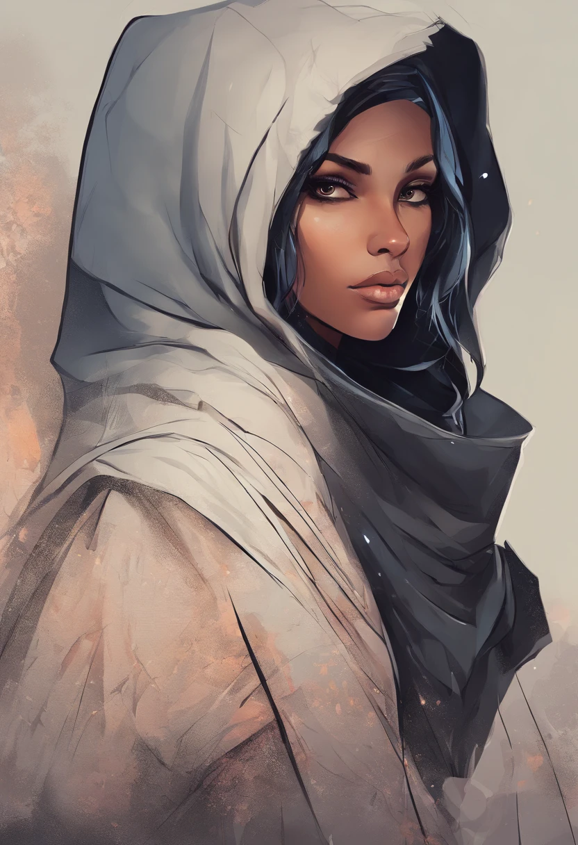 a close up of a person wearing a black hood and a black hoodie, face is wrapped in a black scarf, clothed in hooded, wearing a dark hood, cloaked woman assassin, black hood, detailed face of an arabic woman, wearing sci - fi cloak with hood, photograph of a techwear woman, cyberpunk anime girl in hoodie, wearing a hood, hood