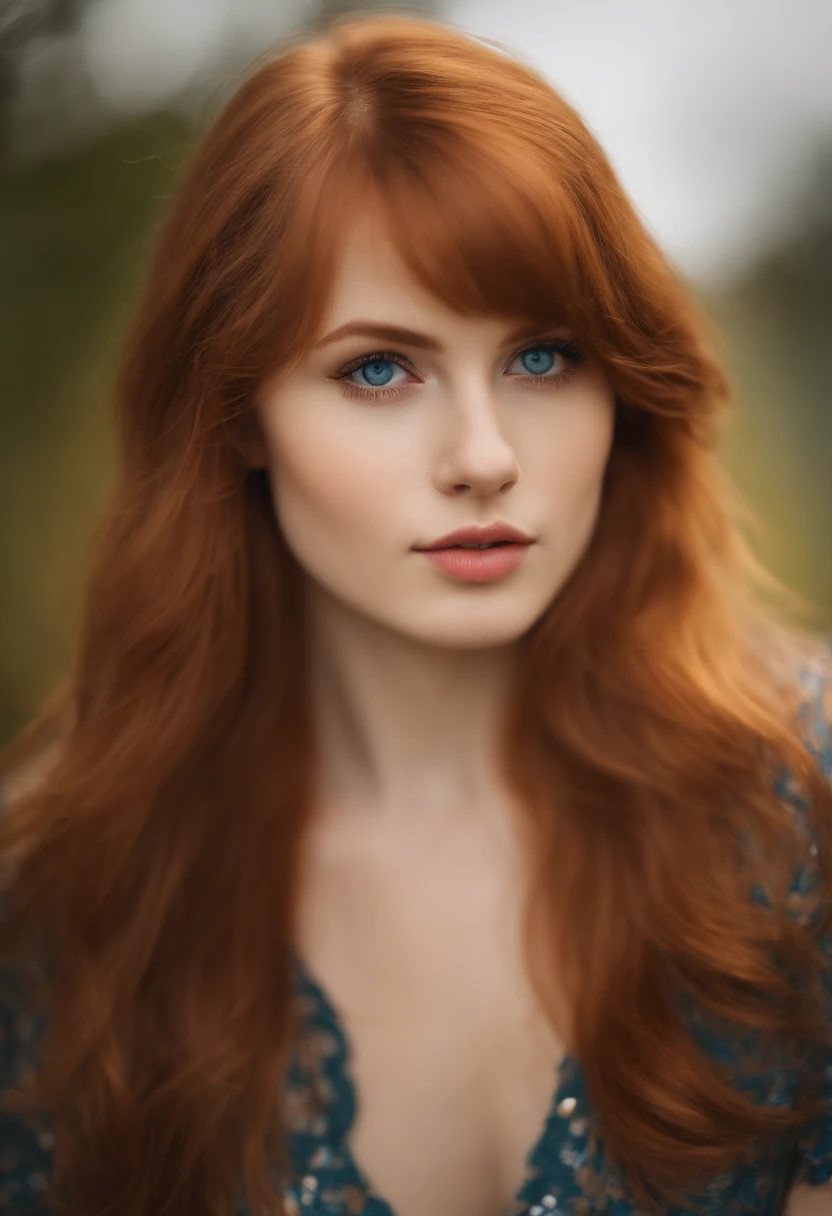 Unparalleled beauty, shiny shiny firm and shiny skin, bangs between eyes, shiny straight beautiful redhead, short straight silky hair, eyeliner, sexy beautiful innocent 19 years old, high definition big big beautiful bright blue eyes, beautiful and lovely girl, , unbuttoned shirt