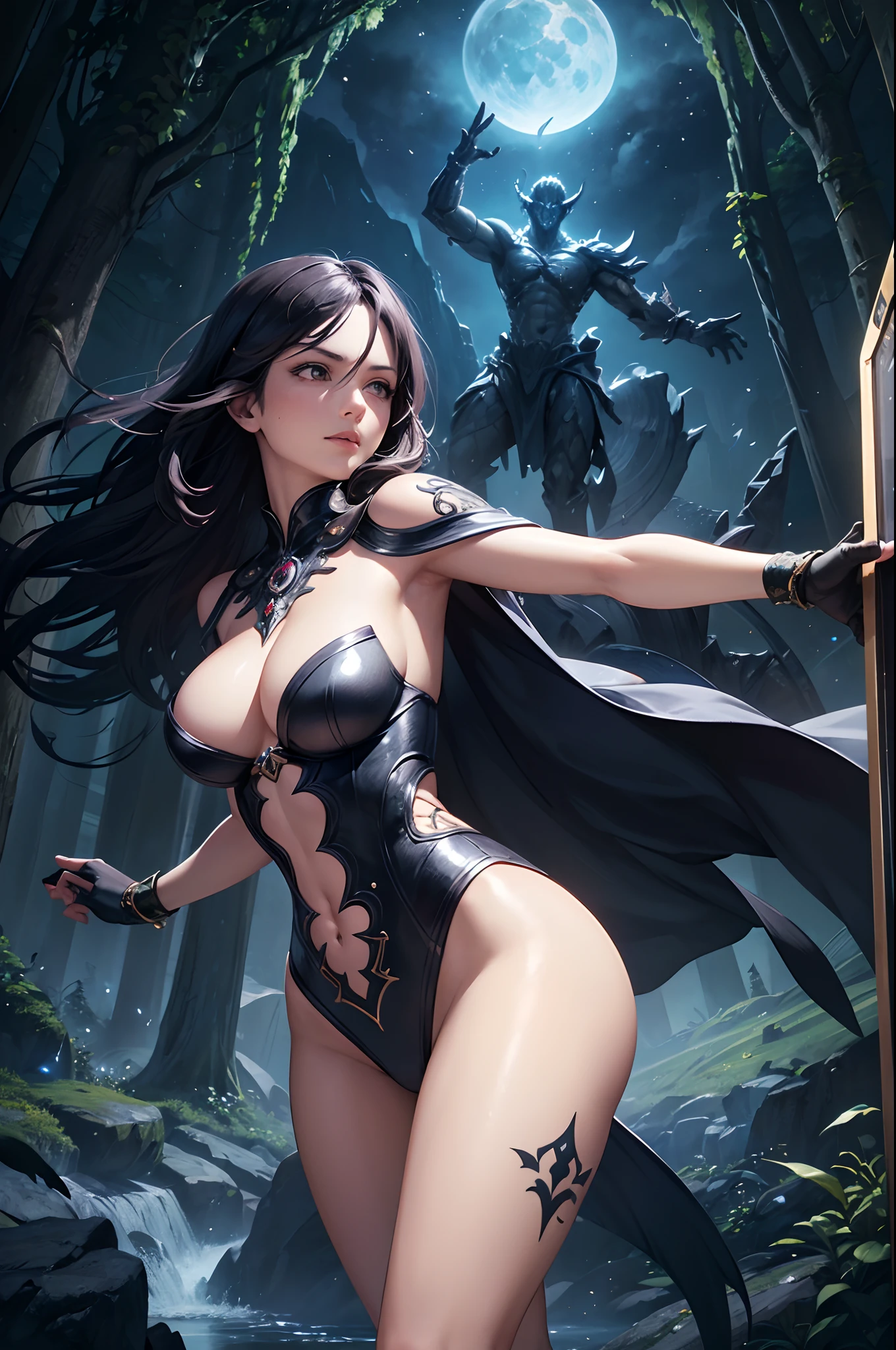 (Best quality, 4k, 8k, highres, masterpiece:1.2), ultra-detailed, realistic, mmo game, woman carater, sexy slim body, huge breasts and ass, fantasy woman carater, carater menu, changes clothes, huge sword on her back, magic aura, illustration, portrait, studio lighting, vivid colors, sharp focus, wavy hair, glowing eyes, piercing gaze, strong and confident expression, epic battle scene, dangerous forest environment, rich flora and fauna, mysterious creatures lurking in the shadows, ethereal atmosphere, imposing castle in the distance, moonlit night sky, subtle color palette, soft and warm light, impressive attention to details, physically-based rendering, heroic pose, strategic armor design, ornate jewelry, elaborate tattoos on her left hand, beautifully crafted gloves, enchanting smile, exquisite facial features, commanding presence, engaging gameplay elements, intense combat sequences, dynamic camera angles, thrilling player interactions, constantly evolving storyline, immersive sound effects, exciting magical abilities, breathtaking special effects, awe-inspiring visual effects, high-octane action, epic quests and challenges, intense character customization, fluid and realistic animations, enchanting musical score, emotional character development, compelling narrative, astonishing world-building,unforgettable gaming experience,award-winning game design,highly acclaimed game,innovative gameplay mechanics,photorealistic environments,otherworldly realms,floating islands in the sky,astral projections,mythical creatures,ancient artifacts,hidden treasures,lush gardens and waterfalls,splendid architectural details,enigmatic portals,mesmerizing particle effects,on her right hand,elaborately crafted shield,fierce determination,unyielding courage,undying loyalty,profound wisdom,breathtaking adventures,priceless knowledge,unique companions,diverse skill tree,strategic decision-making,overwhelming power,spectacular boss battles,triumphant victories,a true gaming masterpiece.