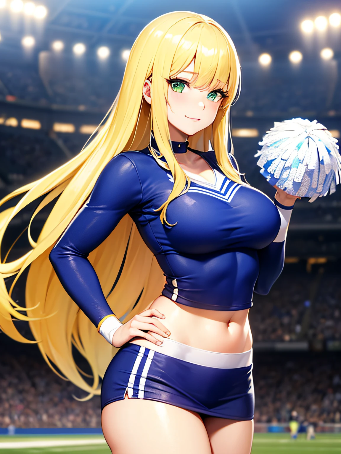 one woman,Super high quality,highest quality,underboob,underboob,Belly exposure,Angle from directly below,beautiful big breasts,Nipples are erect,blonde,cheerleader,pretty girl,Full view of pussy,standing position,