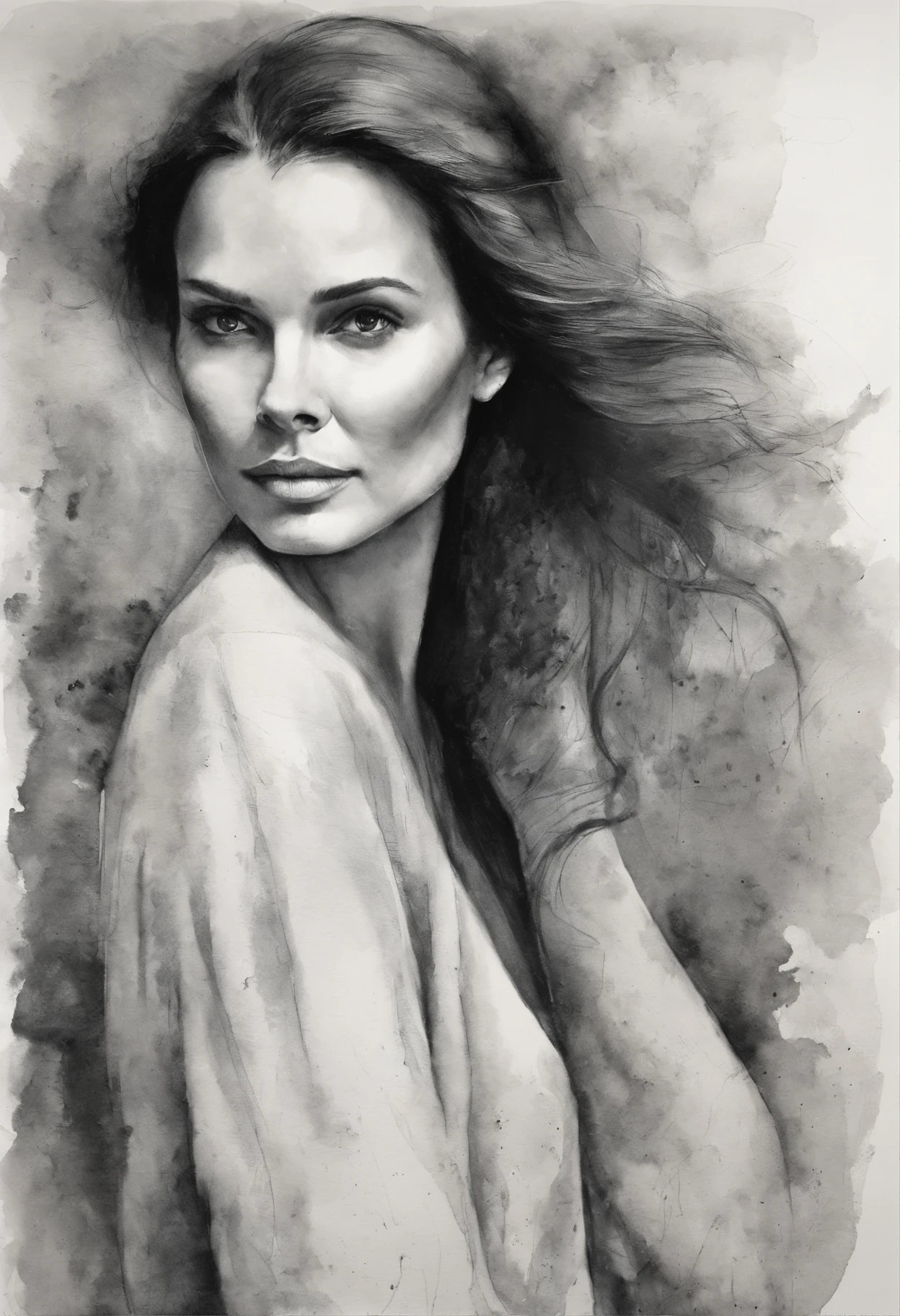 Black and white photo of a woman in a turtleneck sweater, rough charcoal pencil, Looks like Katie holmes, inspired by Marina Abramović, maggie cheung, Beautiful Katrina Balfe, Sergio Burgi, Inspired by Olga Rozanova, Inspired by Clifford Ross, Silvia Dimitrova, Inspired by Katerina Tarabotti, Clifford Ross