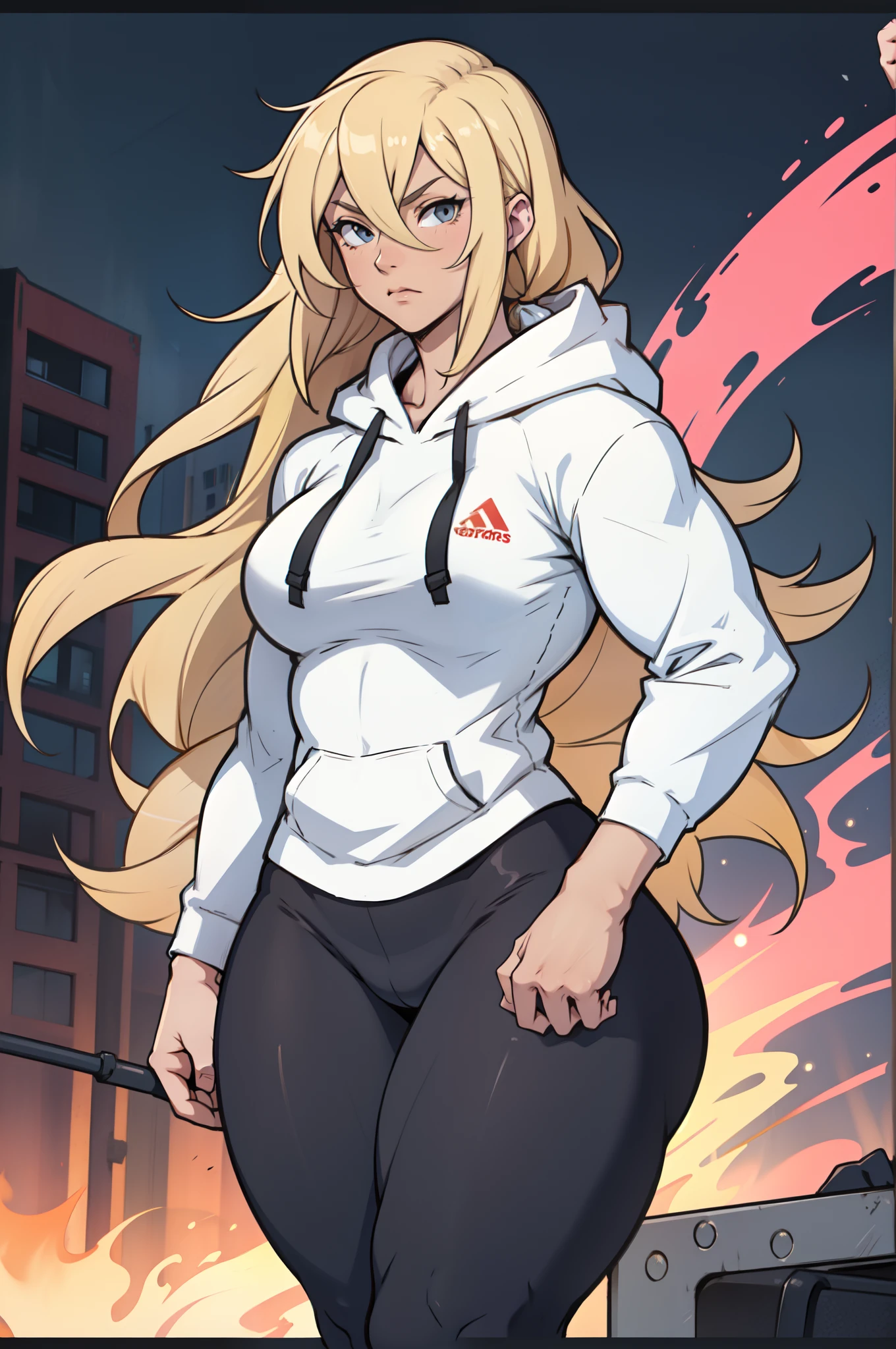 extremely long hair perfect anatomy 1 girl tall solo curvy ((muscular)) hoodie leggings toned body