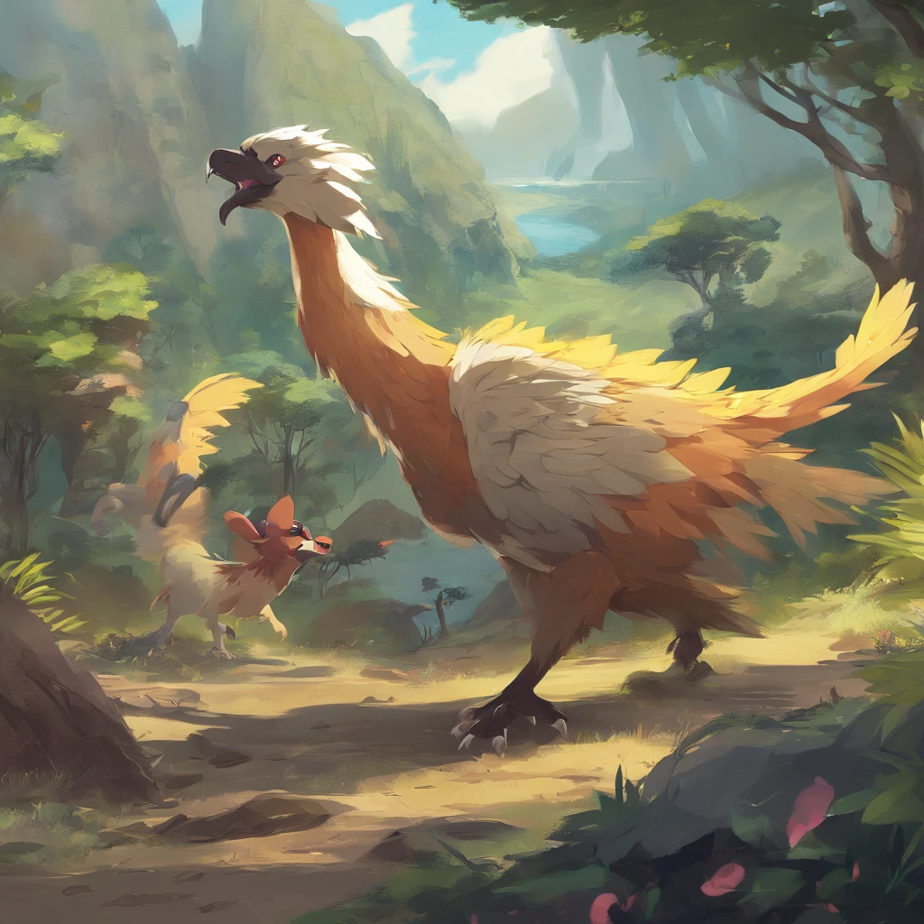 An anthropomorphic Chocobo with massive feet, lifting a foot