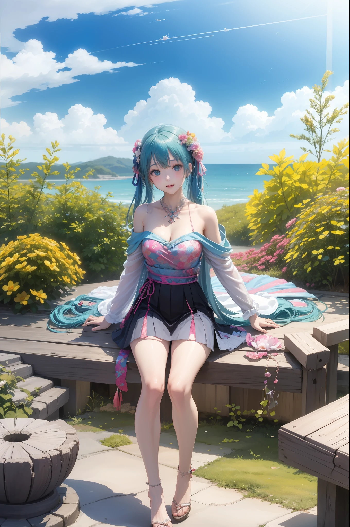(masterpiece、top-quality、Official art:1.2)、(colourfull)、miku hatsune、see the beholder、1girl in、portlate、独奏、Colorful water levitation