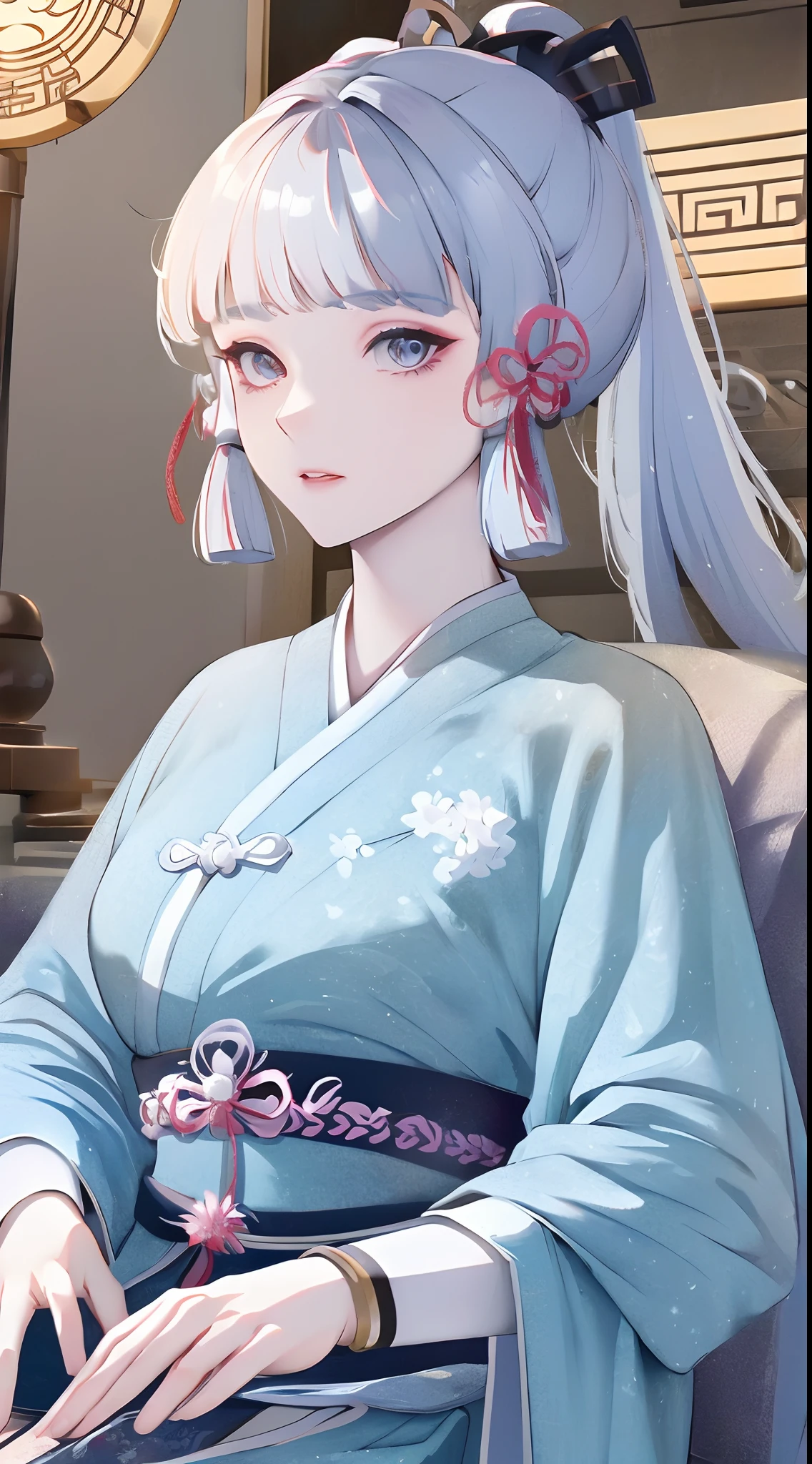 Masterpiece, Best, Night, Full Moon, 1 Female, Mature Woman, Chinese Style, Ancient China, Elder Sister, Royal Sister, Cold Face, Expressionless, Silver White Long Haired Woman, Pale Pink Lips, Calm, Intellectual, Three Belts, Gray Hitomi, assassin, dagger, flower ball background, street view