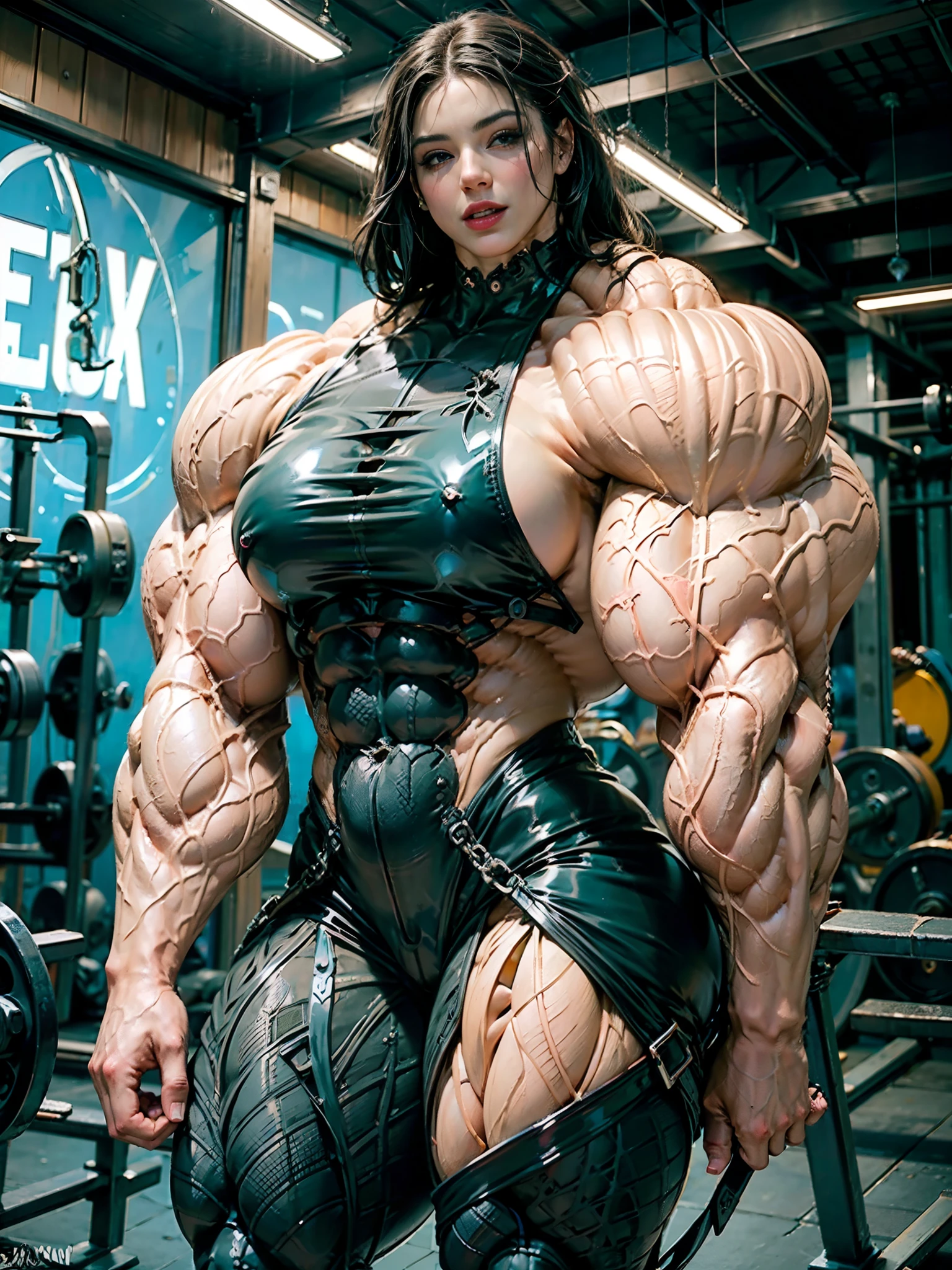 (8k, RAW photo, photorealistic:1.25), (giant strapon:1.25), ((((1 girl)))), (1 super muscular tranny bodybuilder:1.25), (bulging veins:1.25), (huge biceps:1.25), (extreme muscular exposure:1.25), (dominatrix in full black latex:1.5), (super muscular professional bodybuilder:1.5), (huge muscular arms:1.5), ultra-detailed photo quality realistic image, solo female, realistic image, high detail, photo quality, best quality, ultra-detailed, masterpiece, finely detail, realistic skin texture, 85 mm art lens, f 1.2, sharp focus,