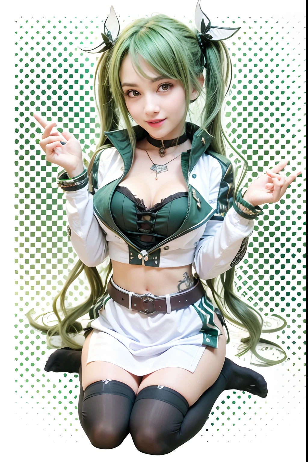 Garota, green hair, green eyes, happy face, HD, 4K, alta qualidade