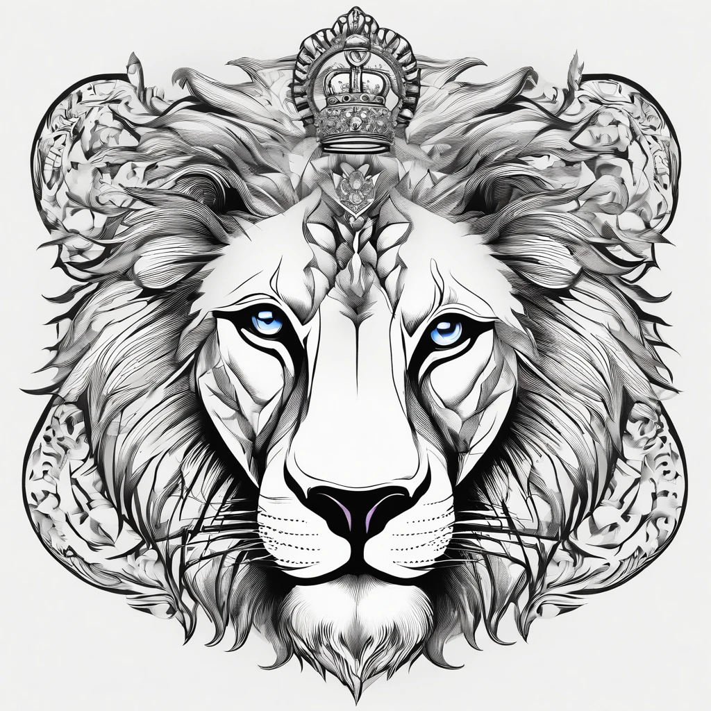a black and white drawing of a lion with a crown of thorns on its head,blue eye, design de tatuagem realismo, desenho de tatuagem realismo, Realismo Tattoo Sketch, Directed by: Emiliano Di Cavalcanti, O Senhor e Salvador, ✏️🎨, Directed by: Bernardo Cavallino, Directed by: Jordan Grimmer, Directed by: Bernat Sanjuan, Directed by: Tony Sart, hyper - realistic tattoo sketch